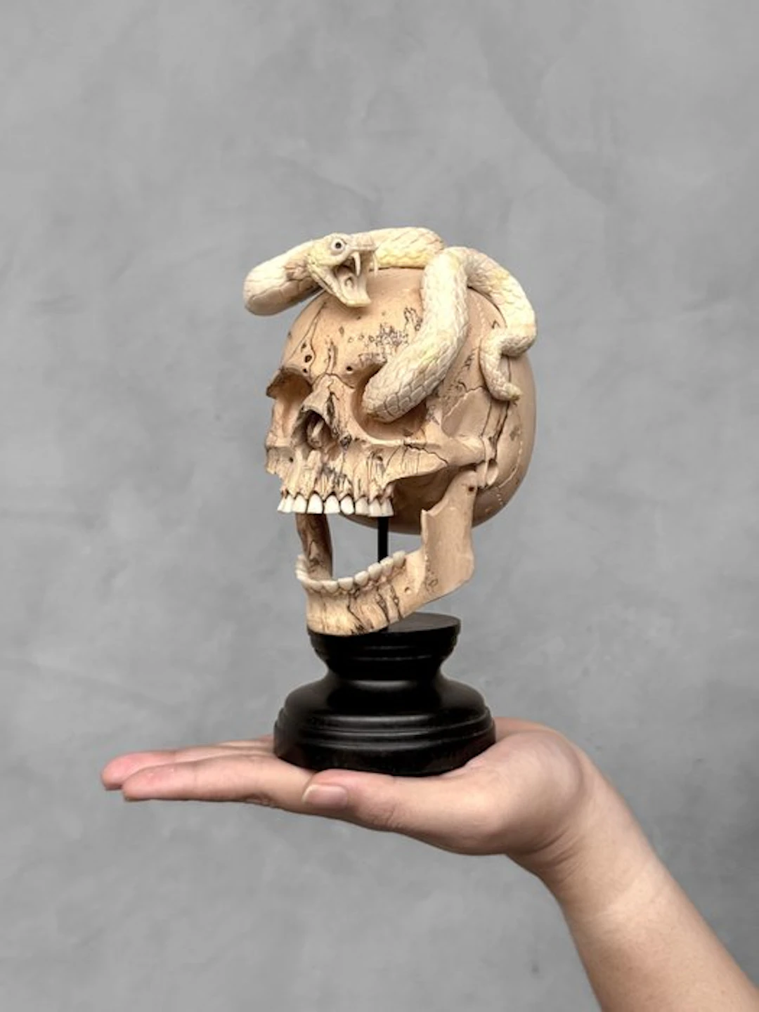 NO RESERVE PRICE - Tamarind Wooden Skull with Carved...