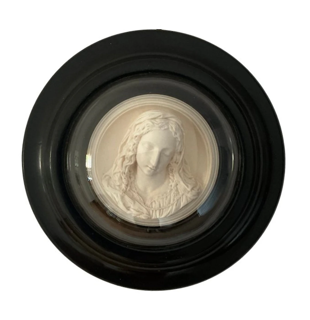 Domed-glass reliquary - Virgin Mary - 22.5 cm - Antique - Meerschaum