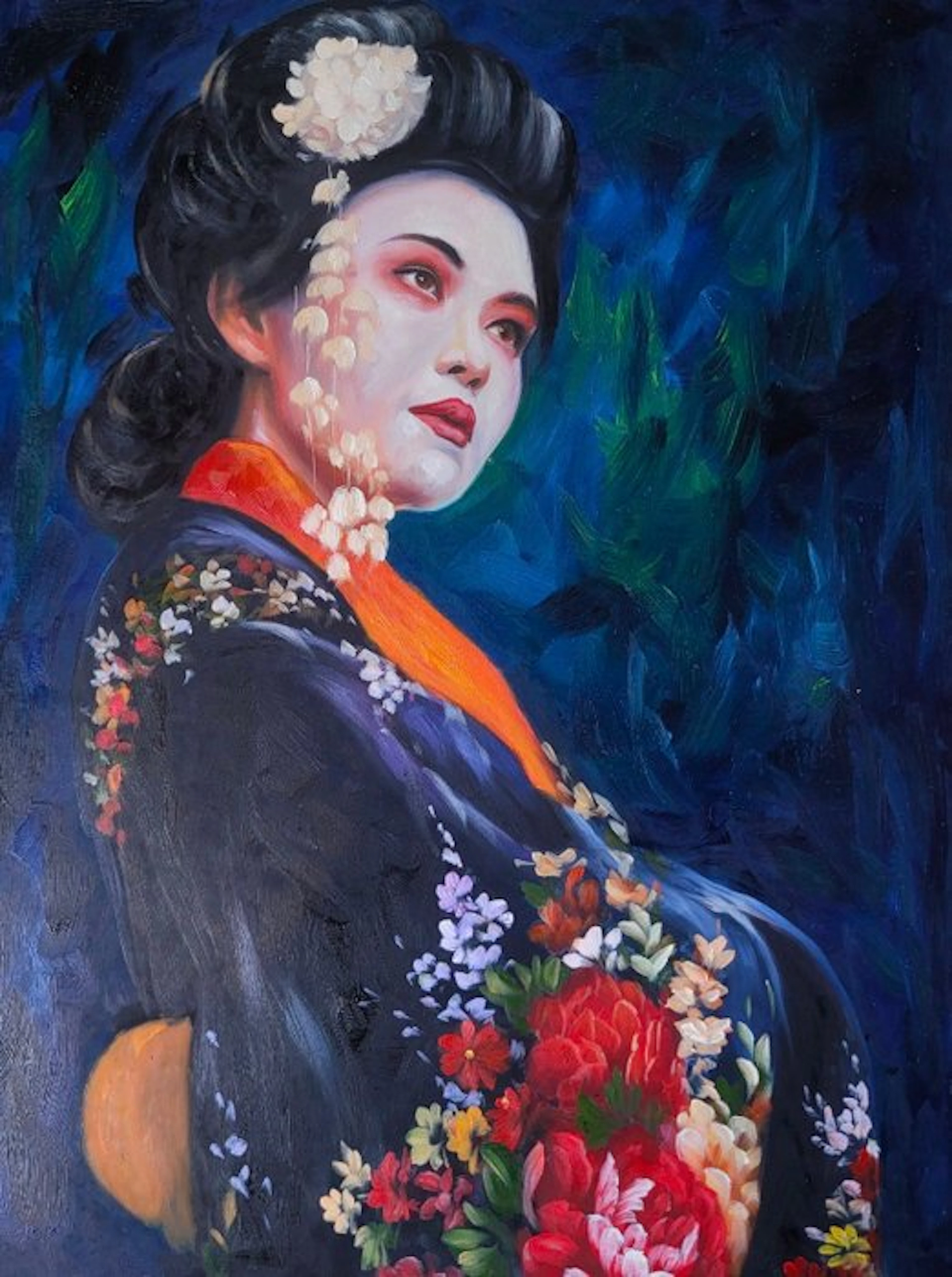 Nguyen Robert - Geisha dans la Nuit ↑80 →60 cm → No Reserve ✓