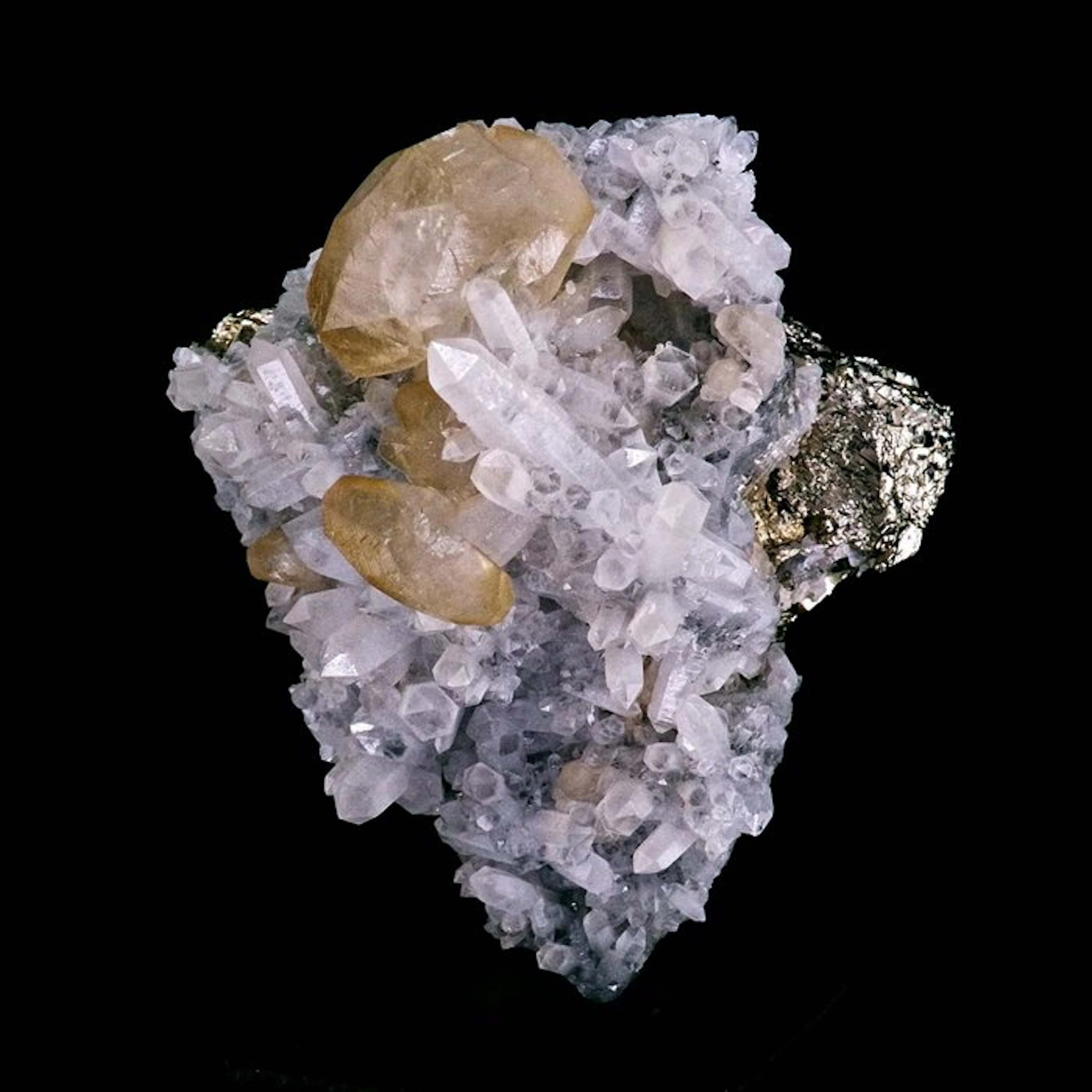 Calcite on Quartz and Pyrite - Daye