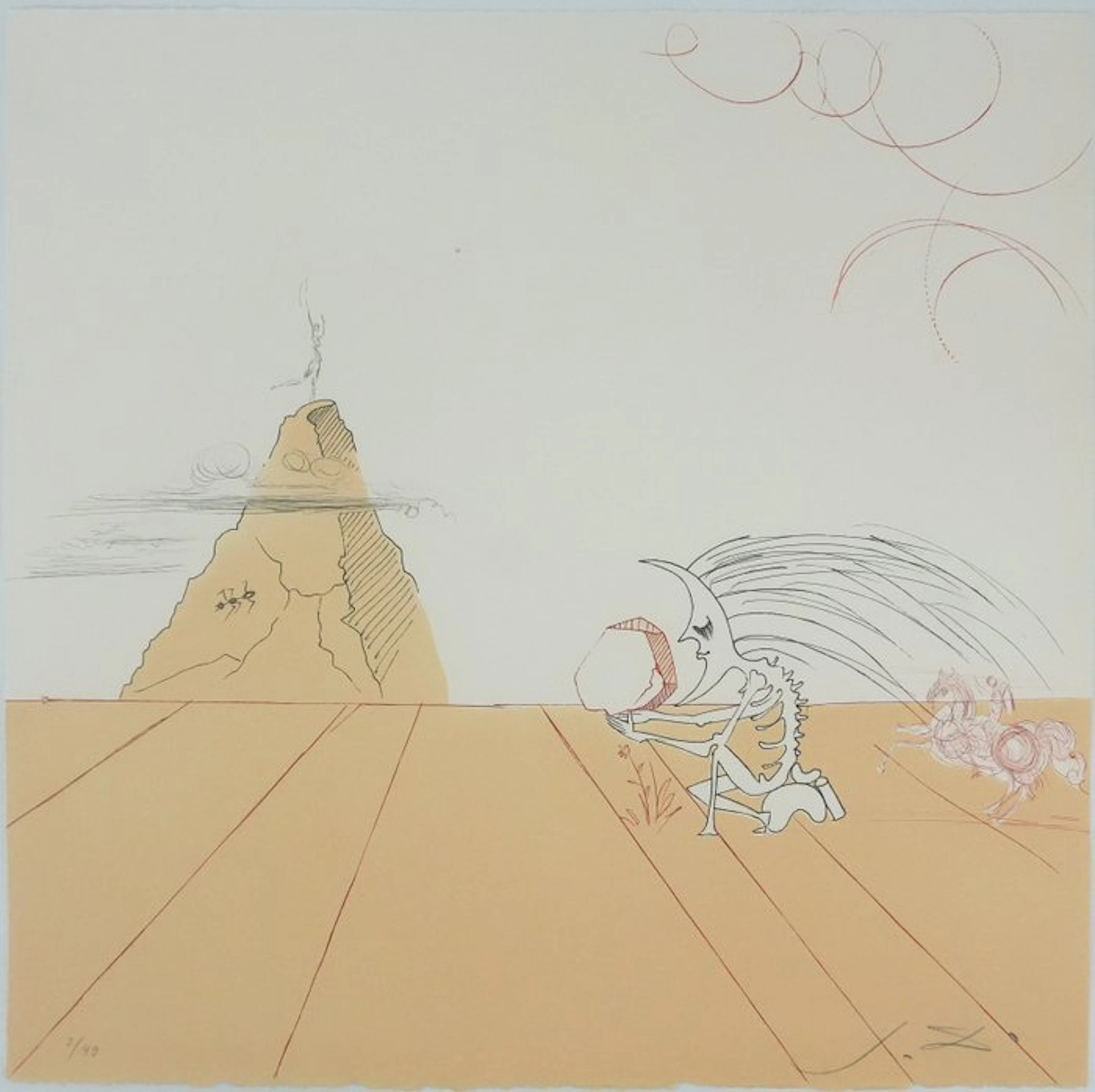 Salvador Dali (1904-1989) - Paysage ibérique : Homme surréaliste et Cavalier