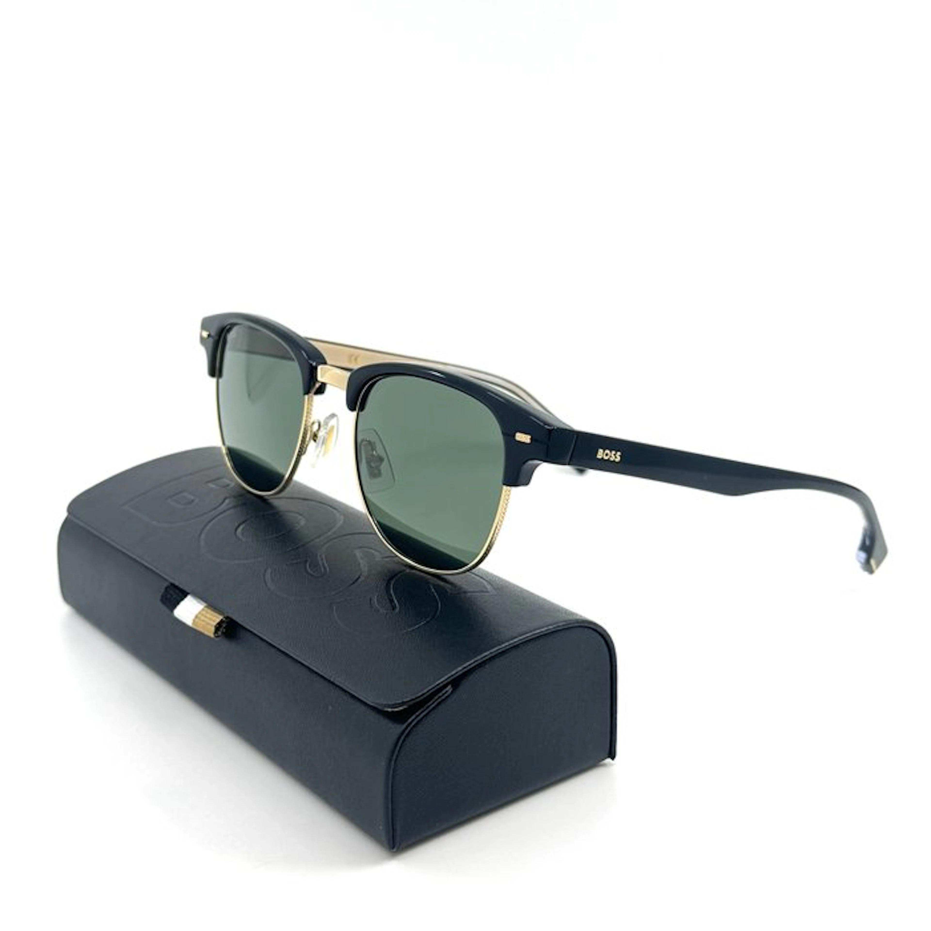 Hugo Boss - *NEW* - Gold Metal - Black Acetate - Green Lenses - Sunglasses