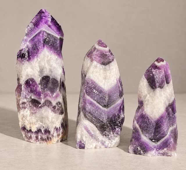 Set of 3 Natural Chevron Amethyst Crystal Points –...