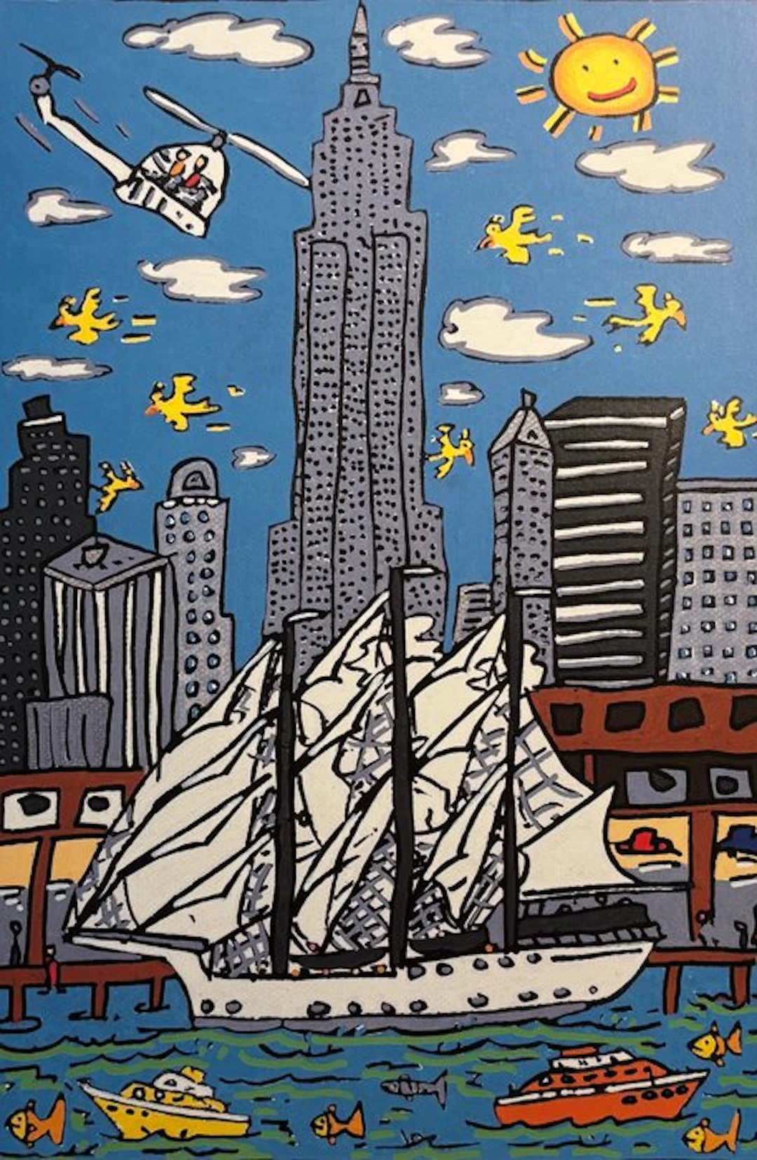 James Rizzi (1950-2011) - The Christian Radich and the Empire State Building