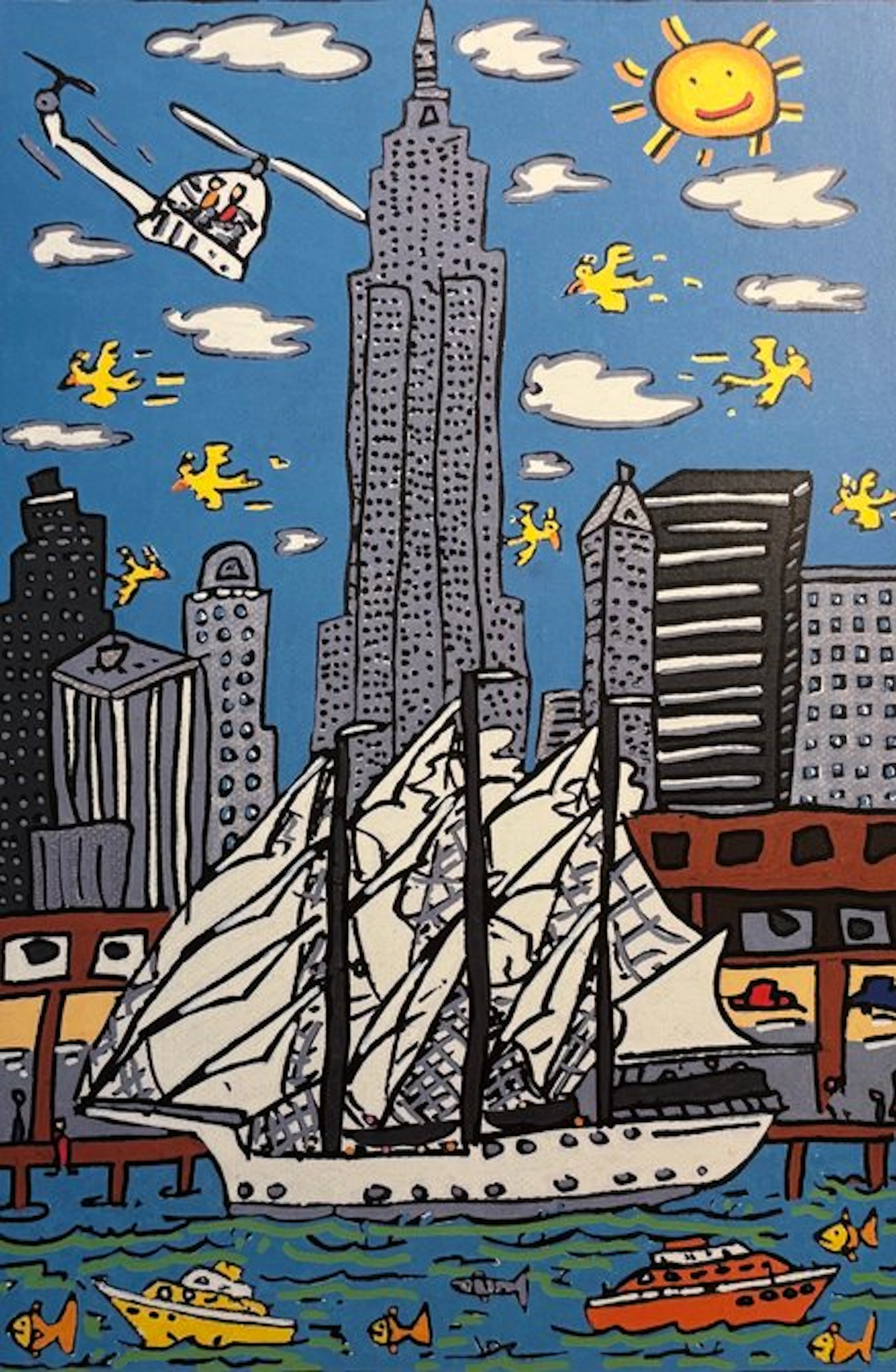 James Rizzi (1950-2011) - The Christian Radich and the Empire State Building