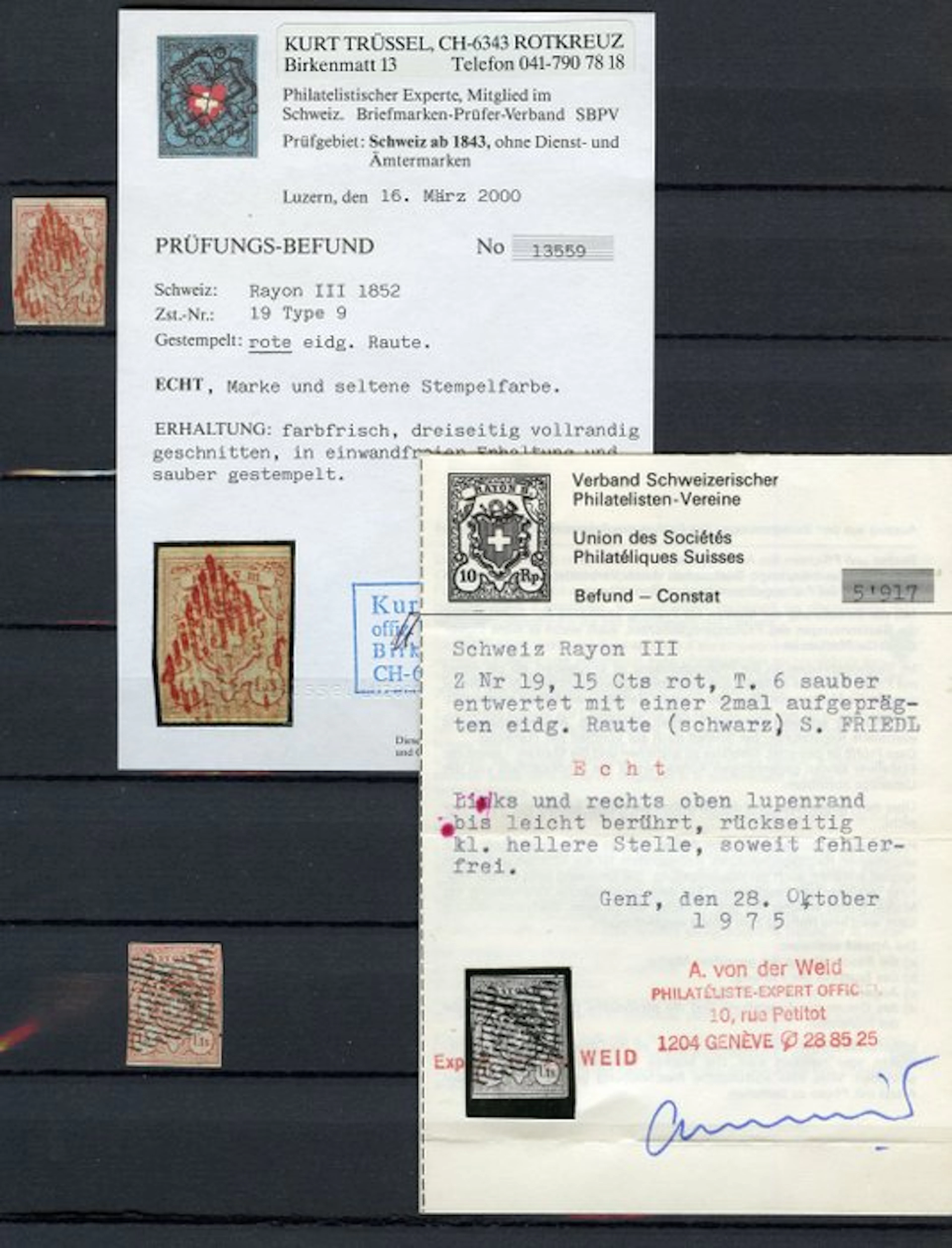 Switzerland 1852 - Switzerland – Rayon III – two stamps...