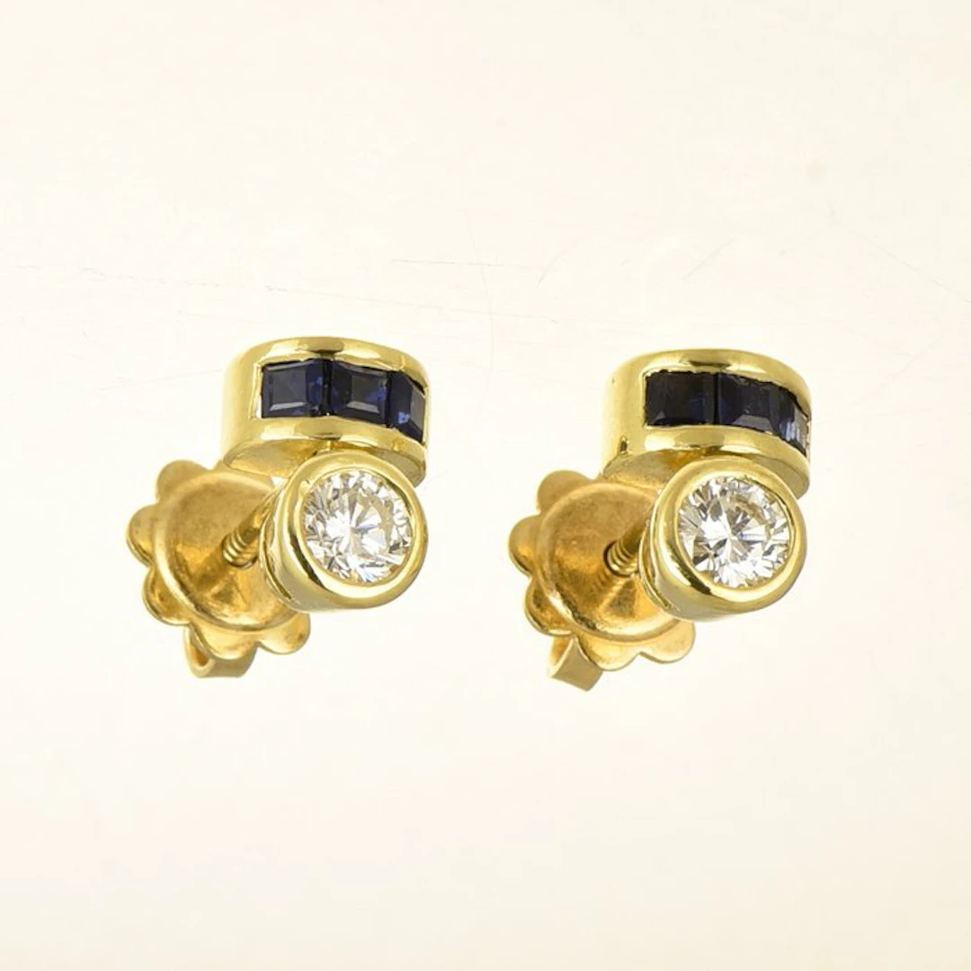 Earrings - 18 kt. Yellow gold Diamond (Natural) - Sapphire