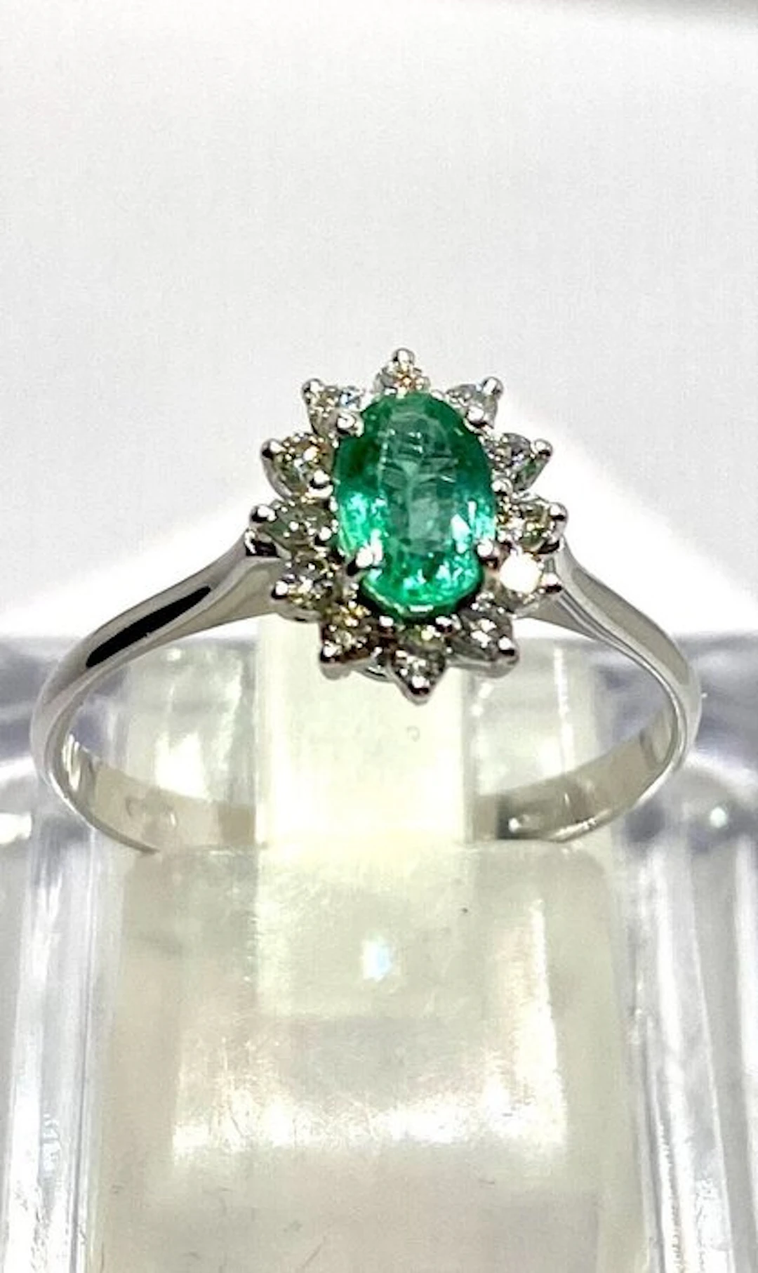 No reserve price - Ring Silver Emerald - Diamond