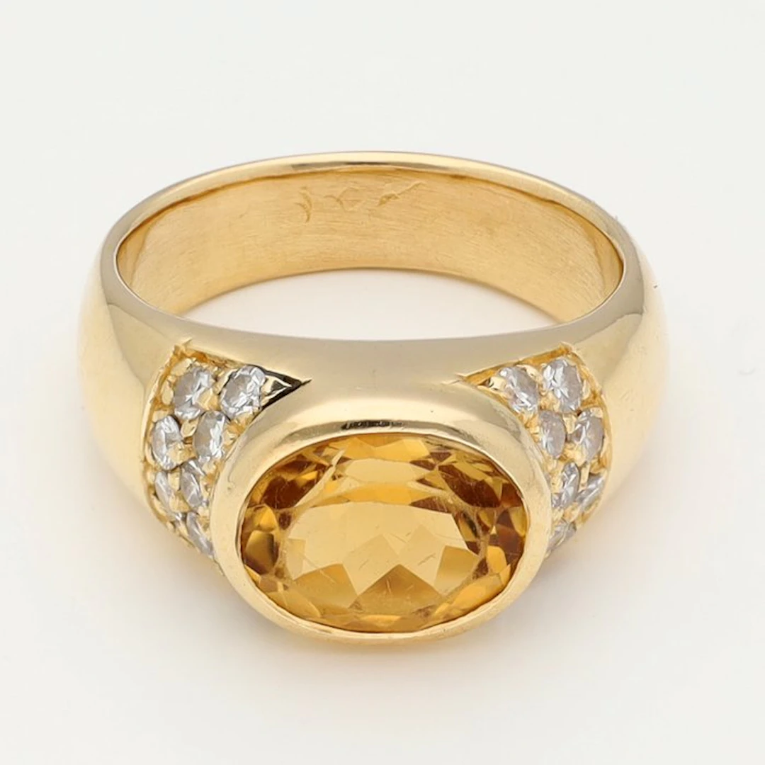 Ring - 18 kt. Yellow gold - Diamond - Citrine