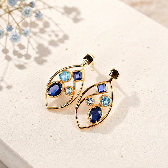 No reserve price - Earrings Silver - Mixed gemstones - Certified
