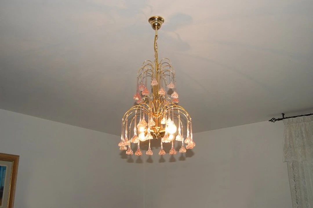 Chandelier - Murano glass, Brass and gilded iron - Murano glass pendants