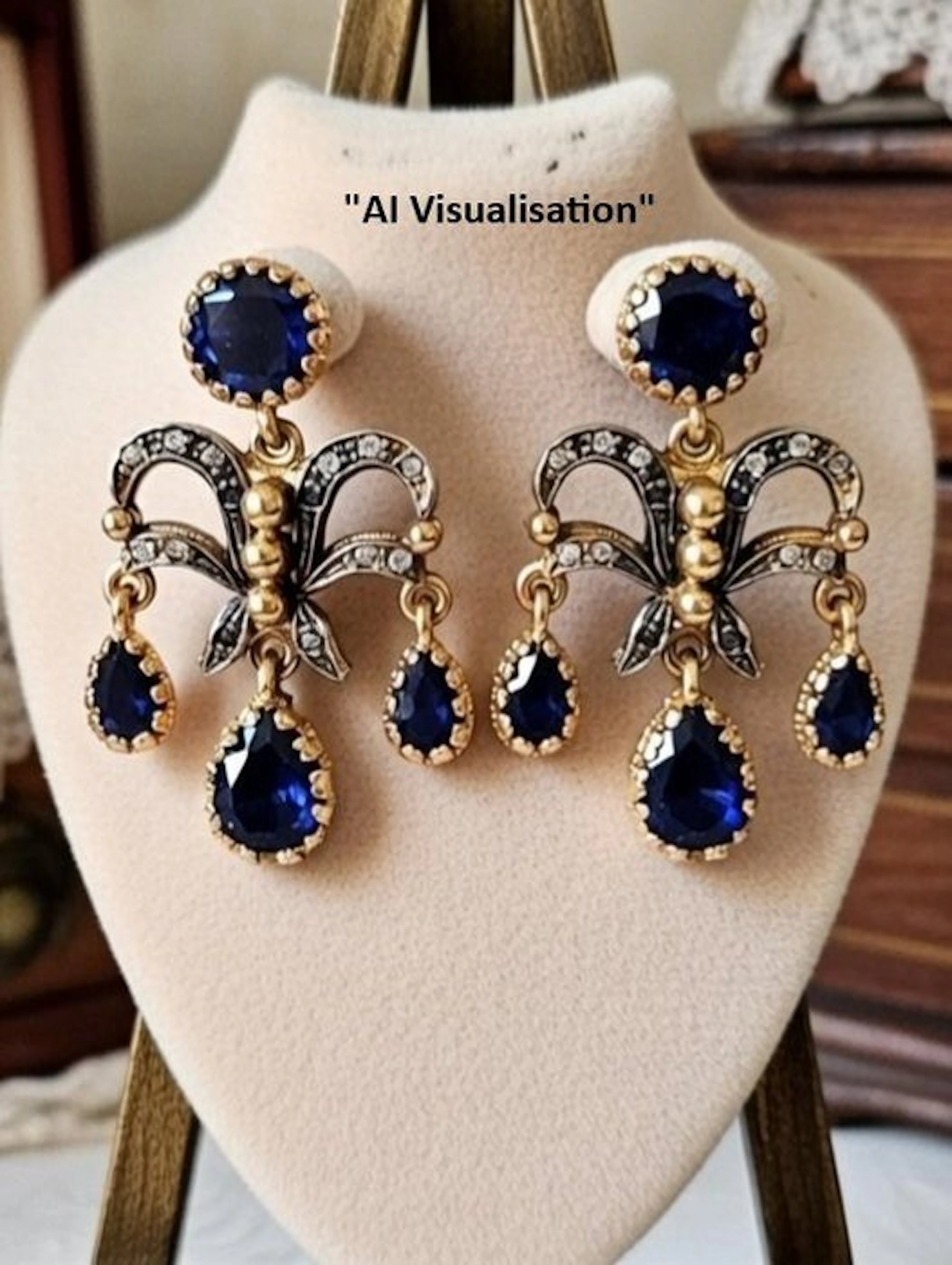 No reserve price - Earrings - 9 kt. Yellow gold, Silver Sapphire - Diamond