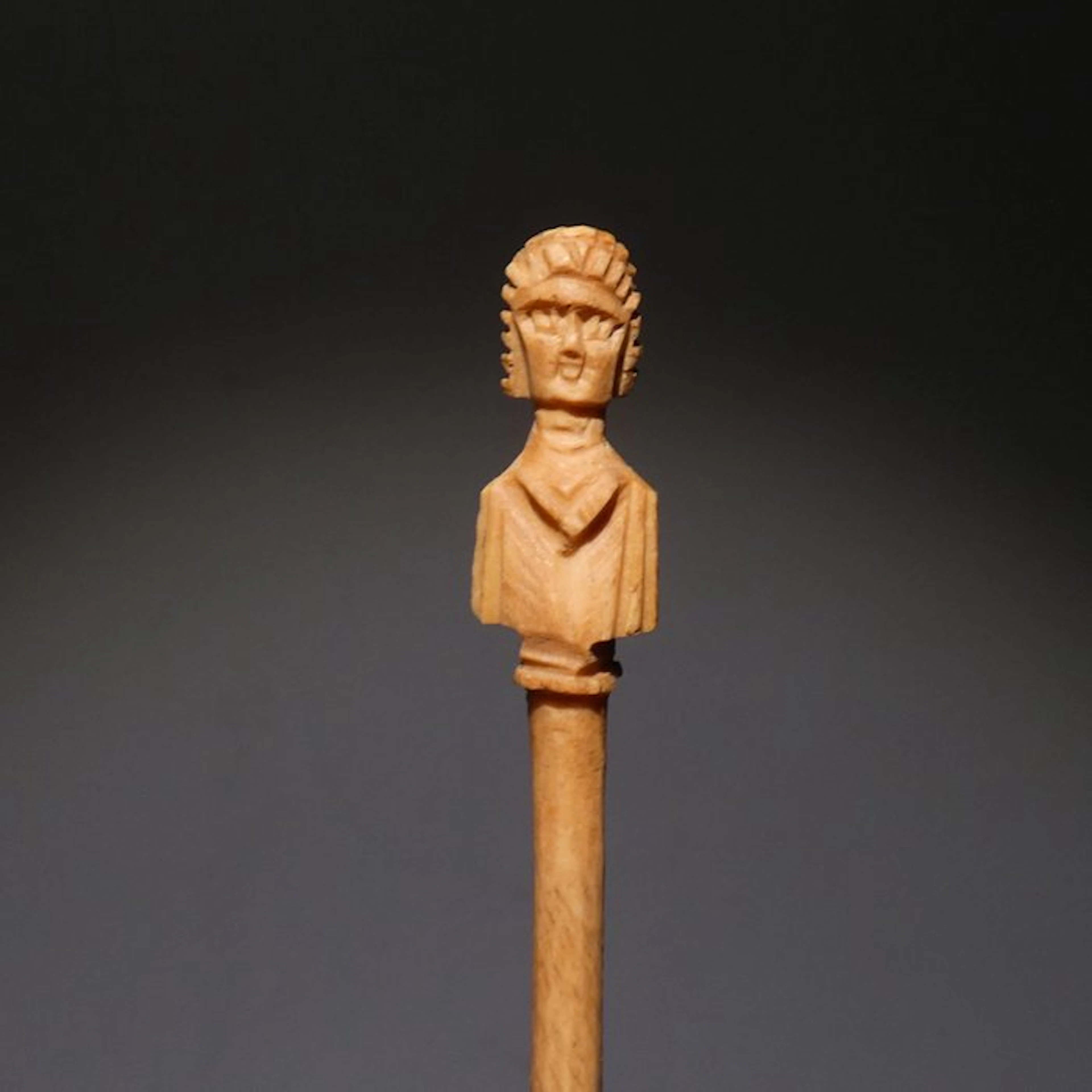 Ancient Roman Bone Hairpin male bust. 10,3 cm L. 1st - 2nd Century AD