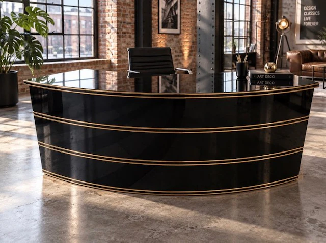Desk - Wood - Art Deco-style desk, black lacquered.