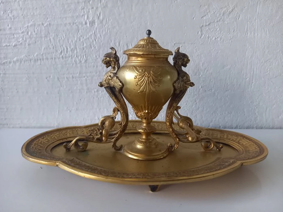 Inkwell - Encrier Napoléon III - Bronze (gilt/silvered/patinated/cold painted)