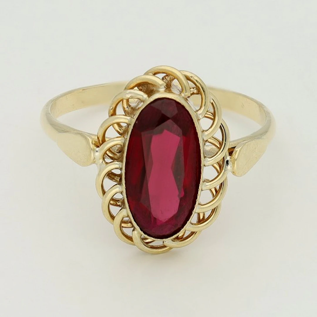 No reserve price - Ring - 14 kt. Yellow gold - Ruby