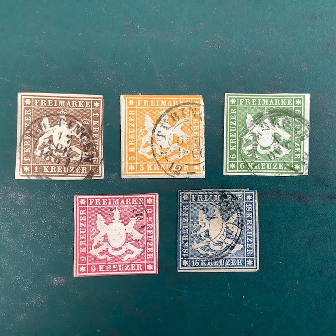 Württemberg 1859 - Complete coat-of-arms issue with the proper 18 Kreuzer stamp