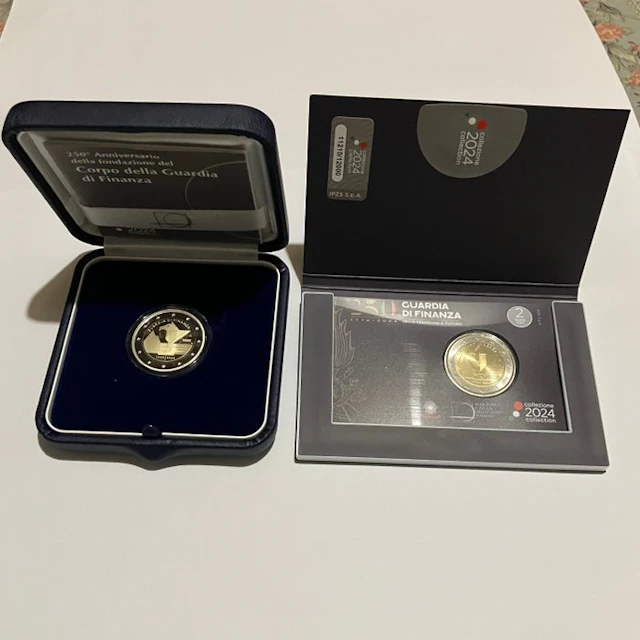 Italy. 2 Euro 2024 "Guardia di Finanza" (2 coins) Proof + BU (No reserve price)