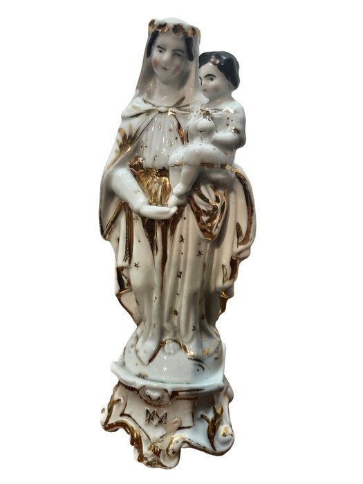 Old Brussels - Sculpture - Madonna and Child - 24 cm - Porcelain - 1850-1900
