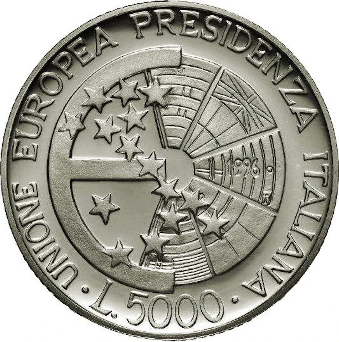 Italy. 5000 Lire 1996 "Presidenza Italiana dell'Unione...