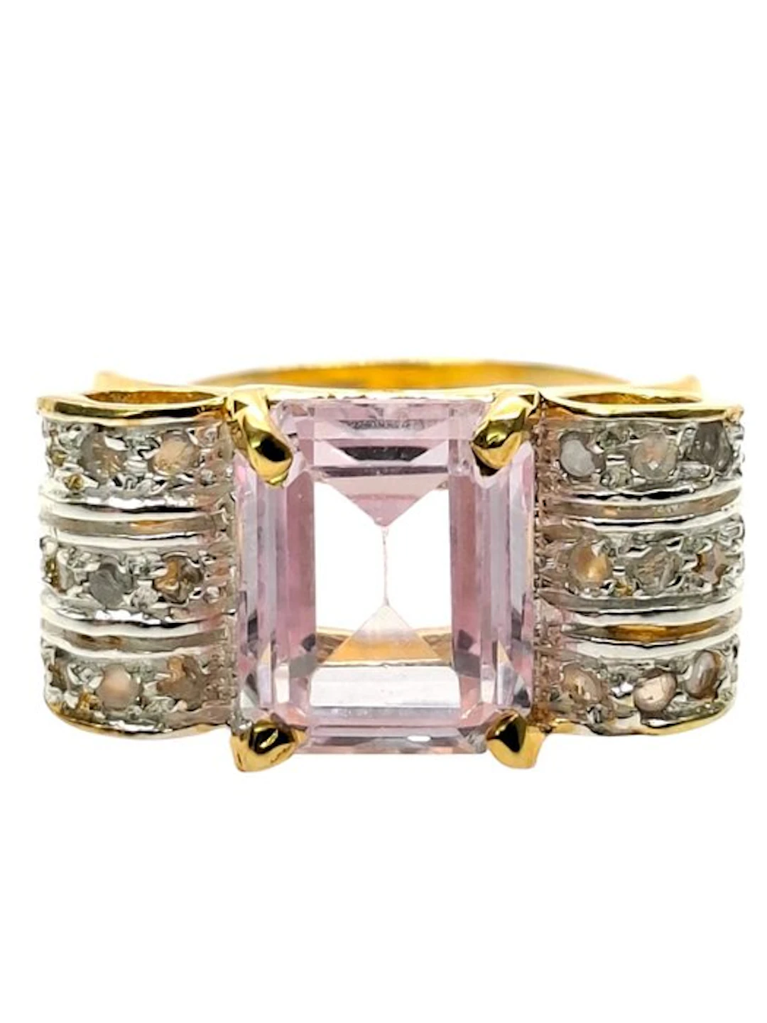 No reserve price - Ring - 9 kt. Silver, Yellow gold Morganite - Diamond