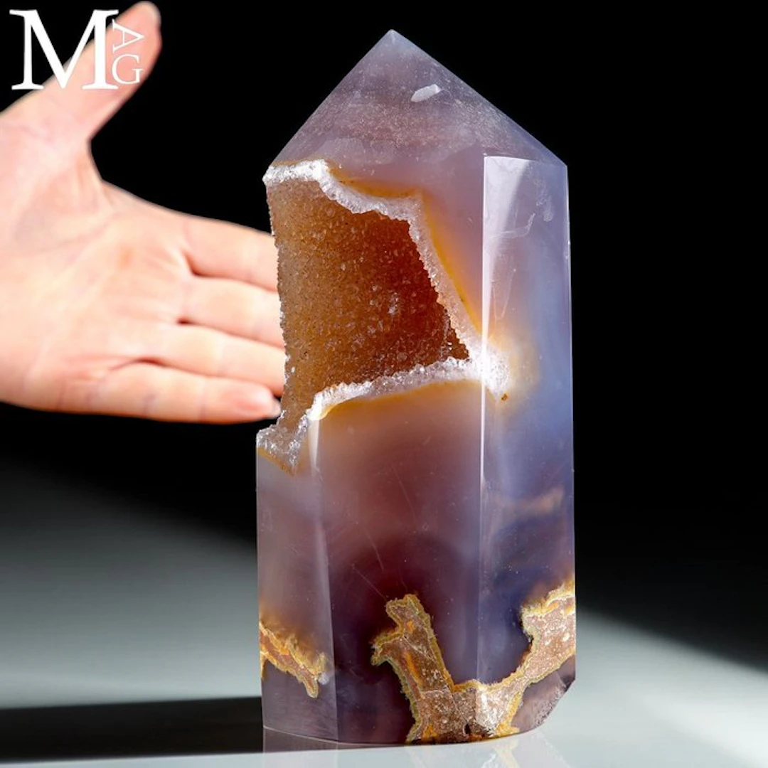 Polished Obelisk with Natural Geode Cavity - Brazilian...