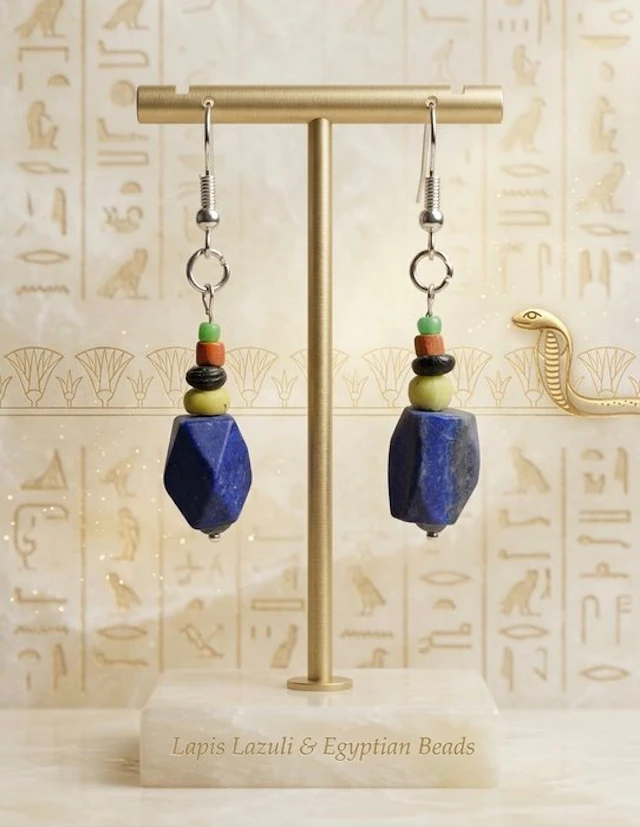 Ancient Egyptian Silver Drop earrings - Lapis...
