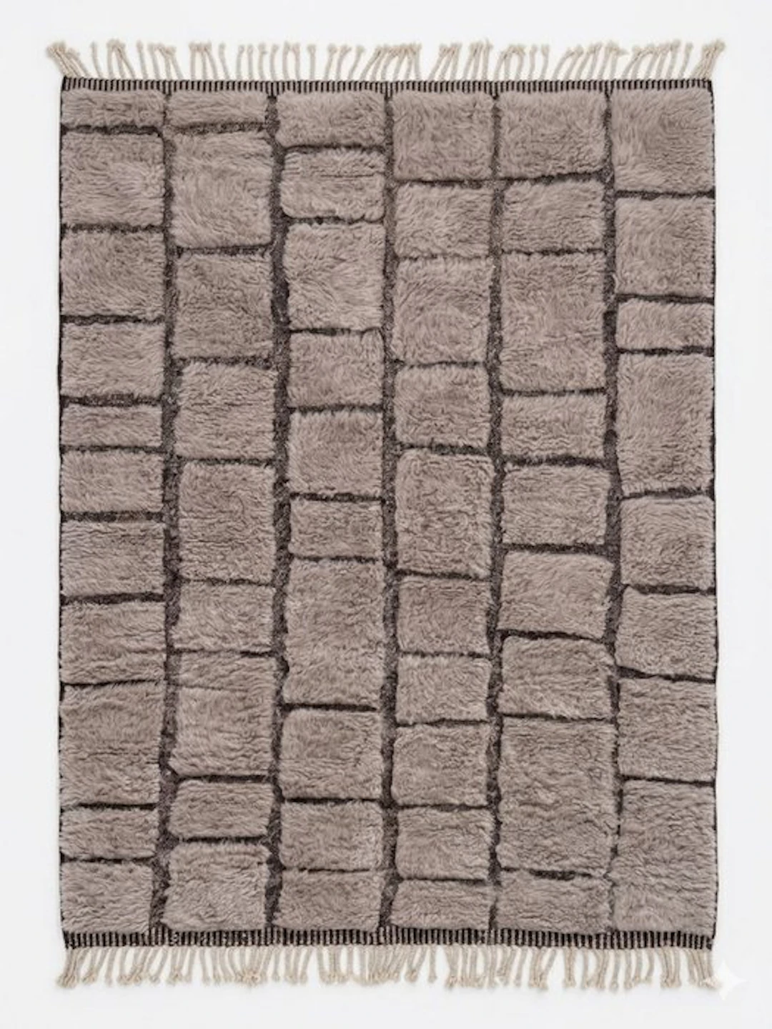 Handwoven Mrirt Berber rug – Geometric square motifs –...