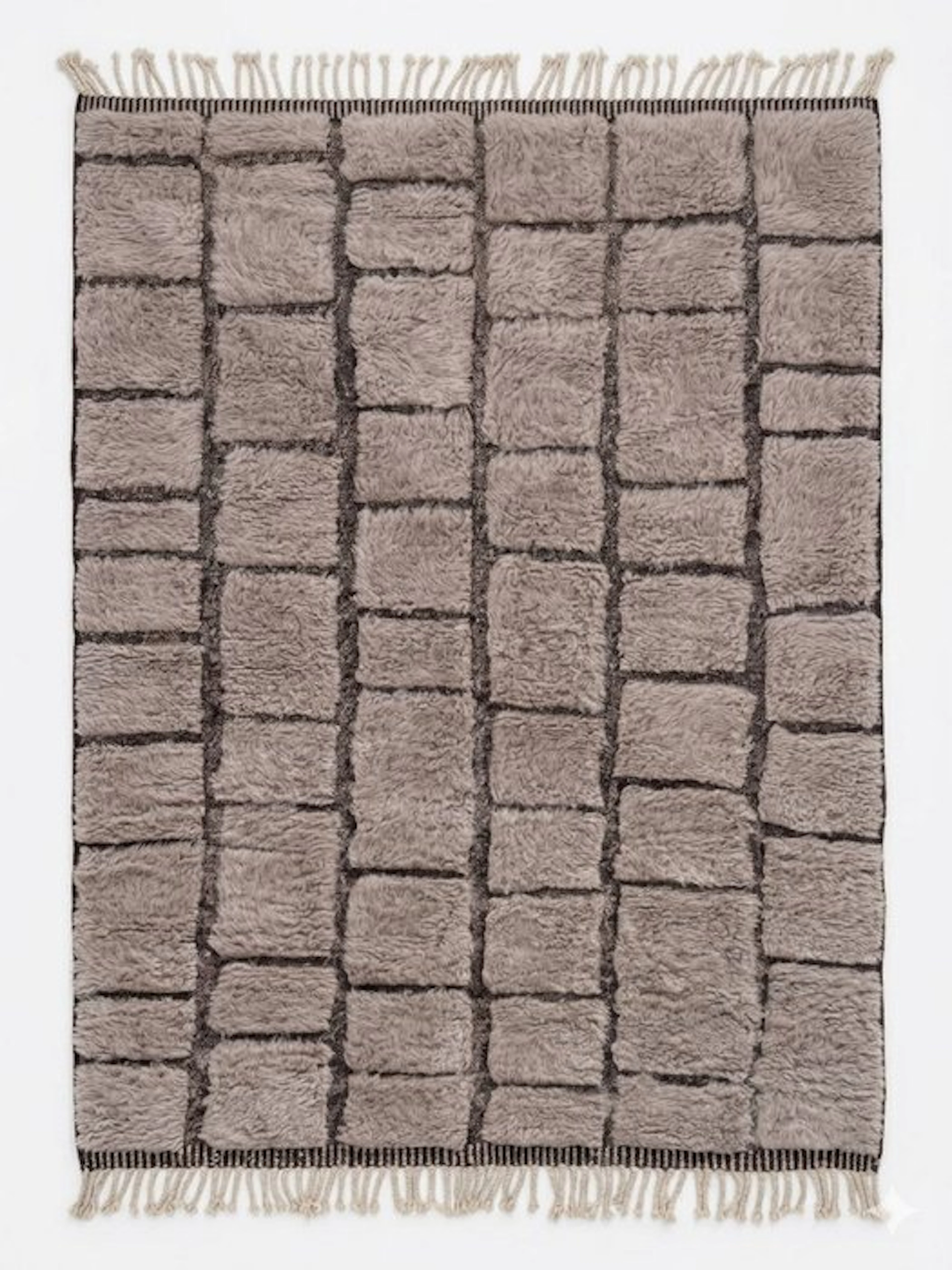 Handwoven Mrirt Berber rug – Geometric square motifs –...