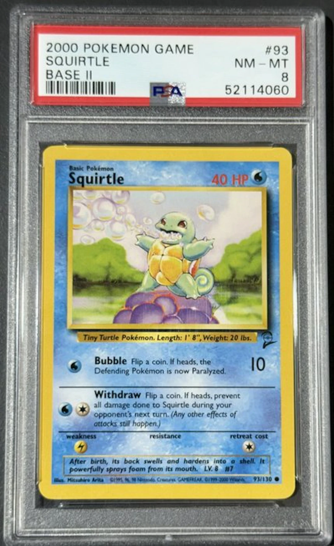Pokémon - 1 Graded card - Squirtle, Base Set (1999) - PSA 8