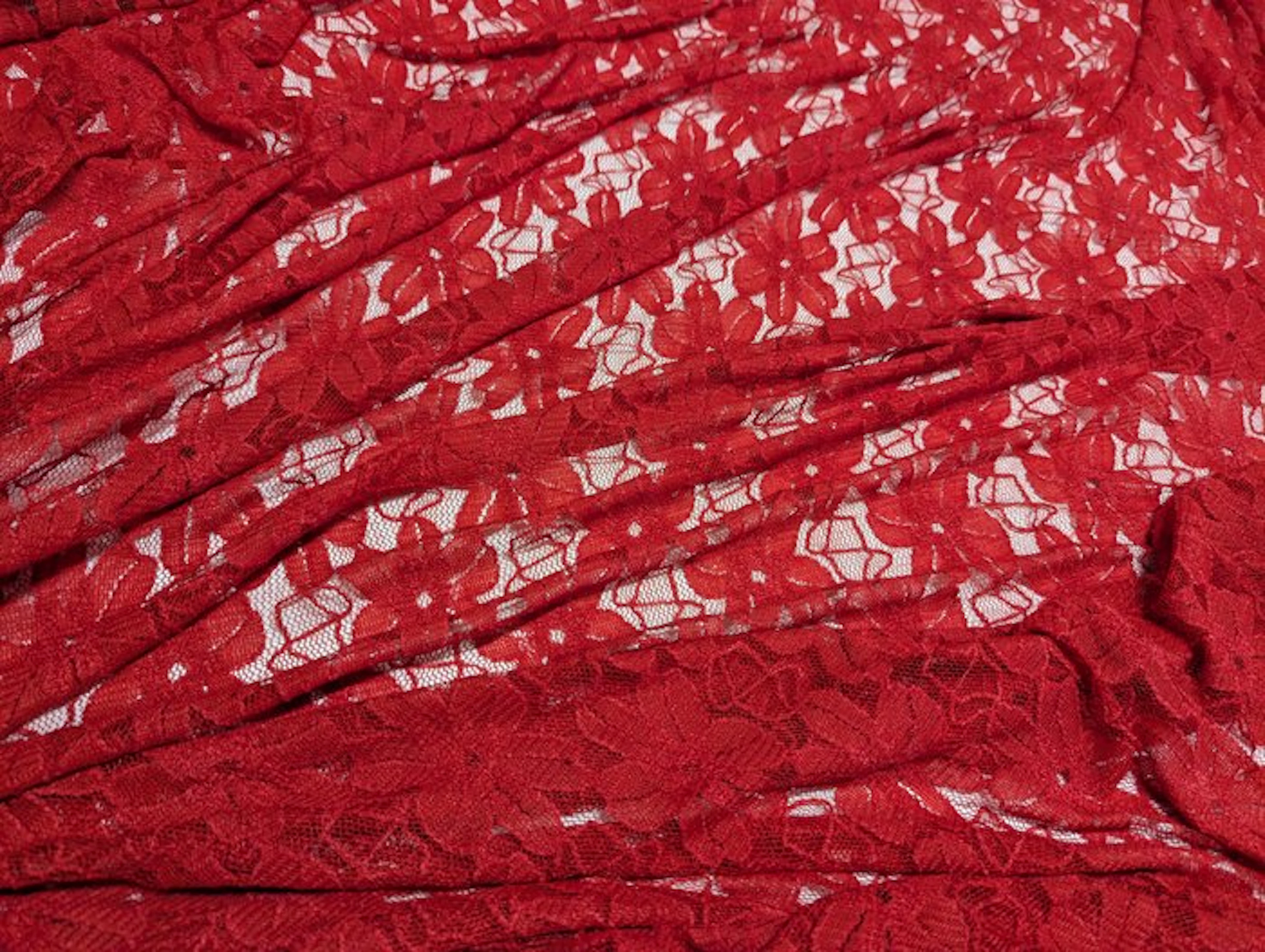 Spettacolare Pizzo Floreale Rosso Rubino – Grande Taglio...