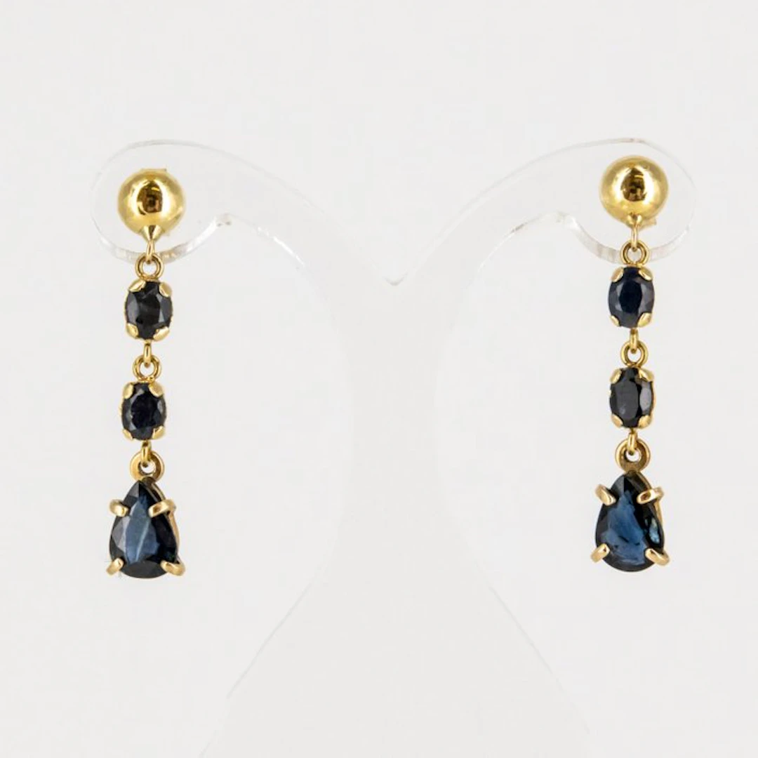 Earrings - 18 kt. Yellow gold Sapphire - Sapphire