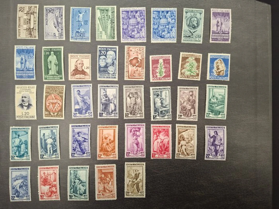Italy 1950 - 1950 issue stamps, complete, new with intact gum.