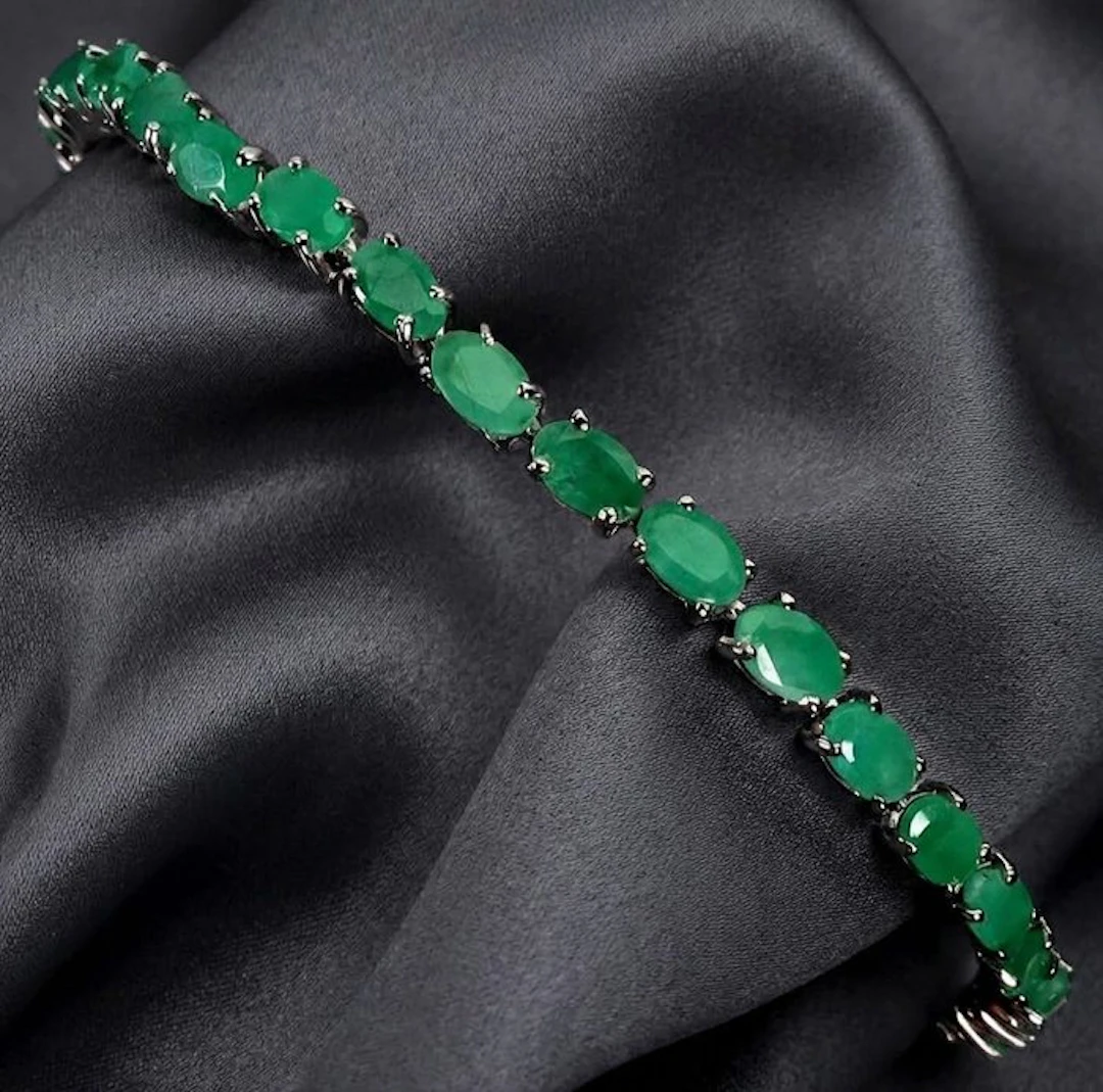 No reserve price - Tennis bracelet Silver - 9.30ct. tw. Emerald