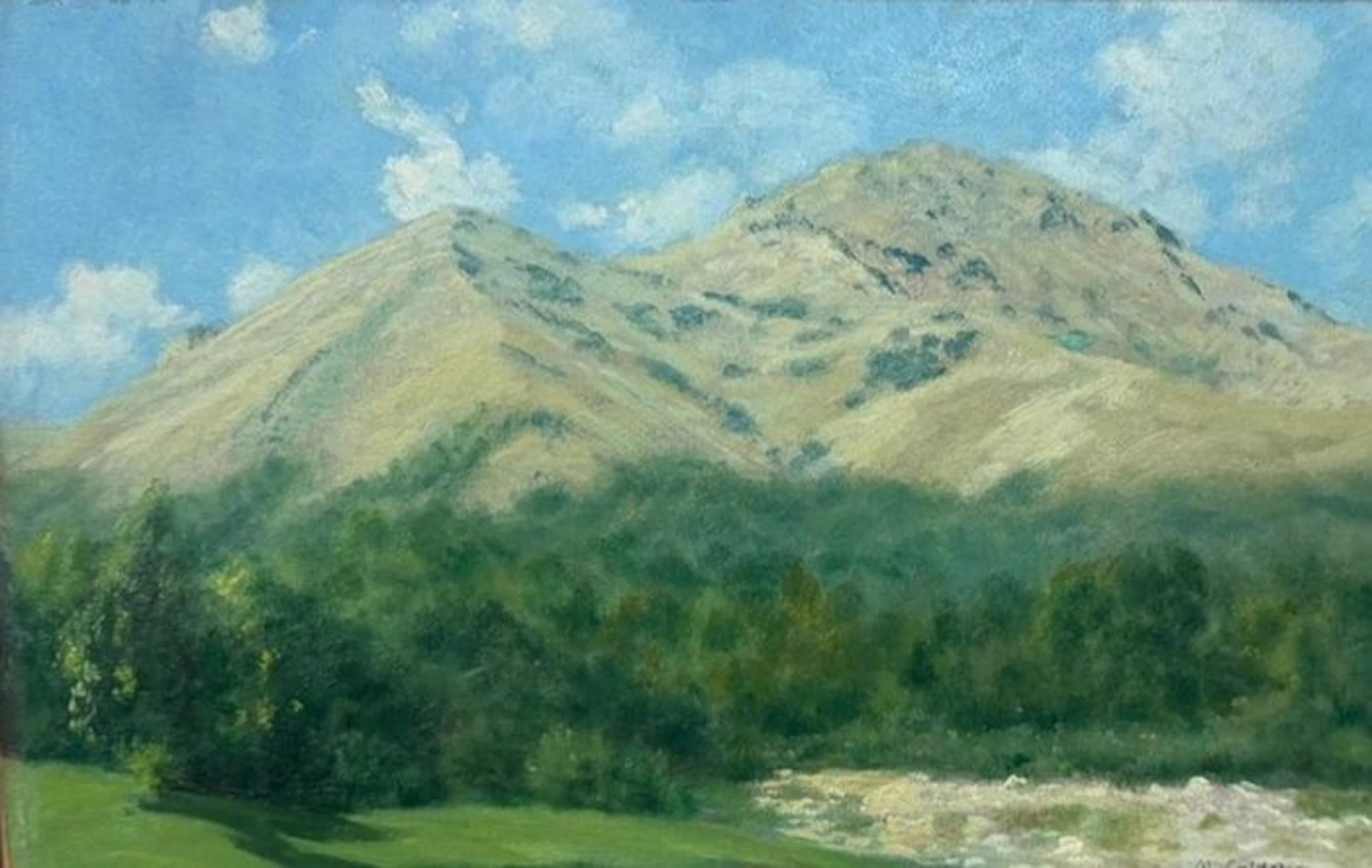 Scuola Italiana (XX), firmato M. Calderini - Paesaggio di montagna - NO RESERVE