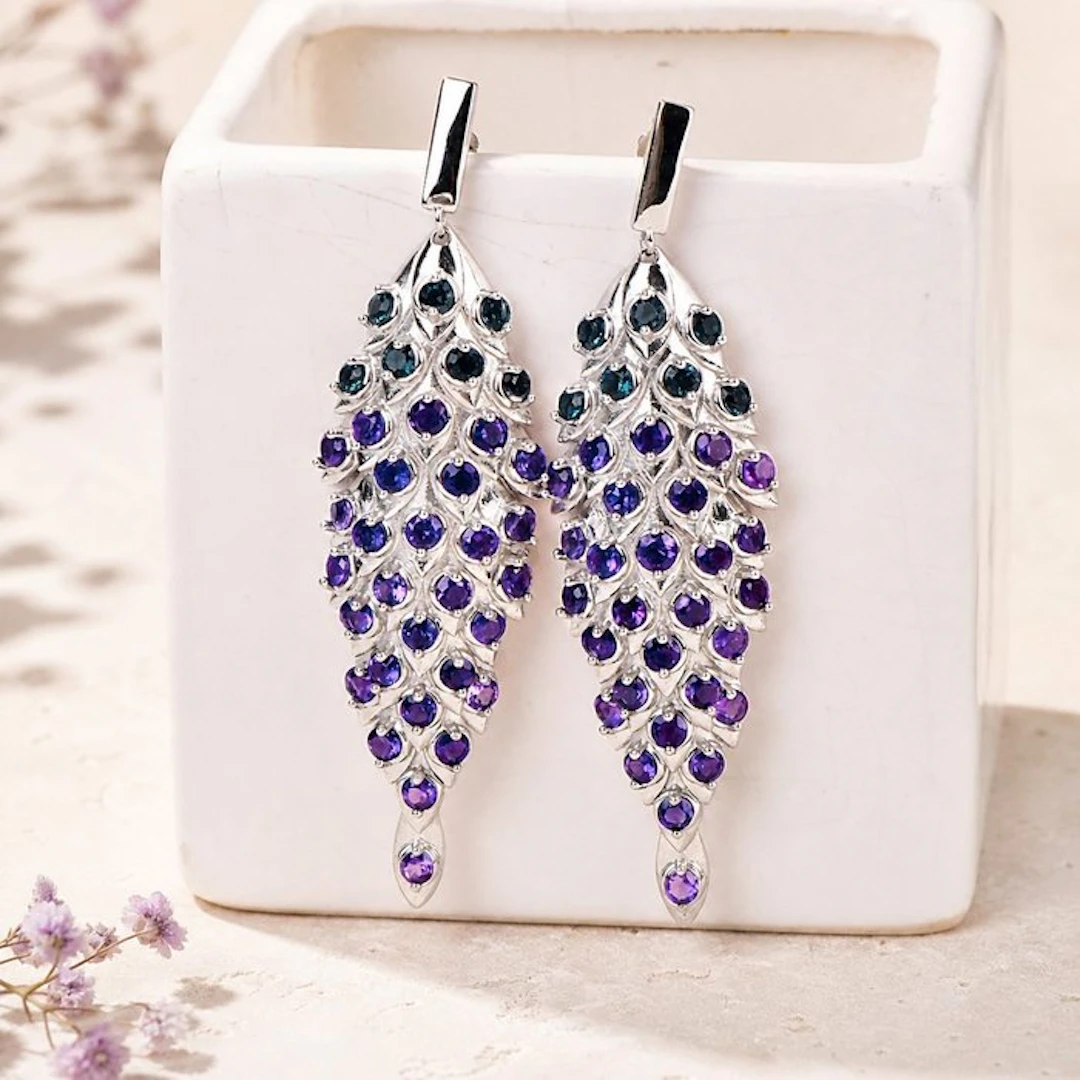 No reserve price - Earrings Silver - Mixed gemstones - Certified