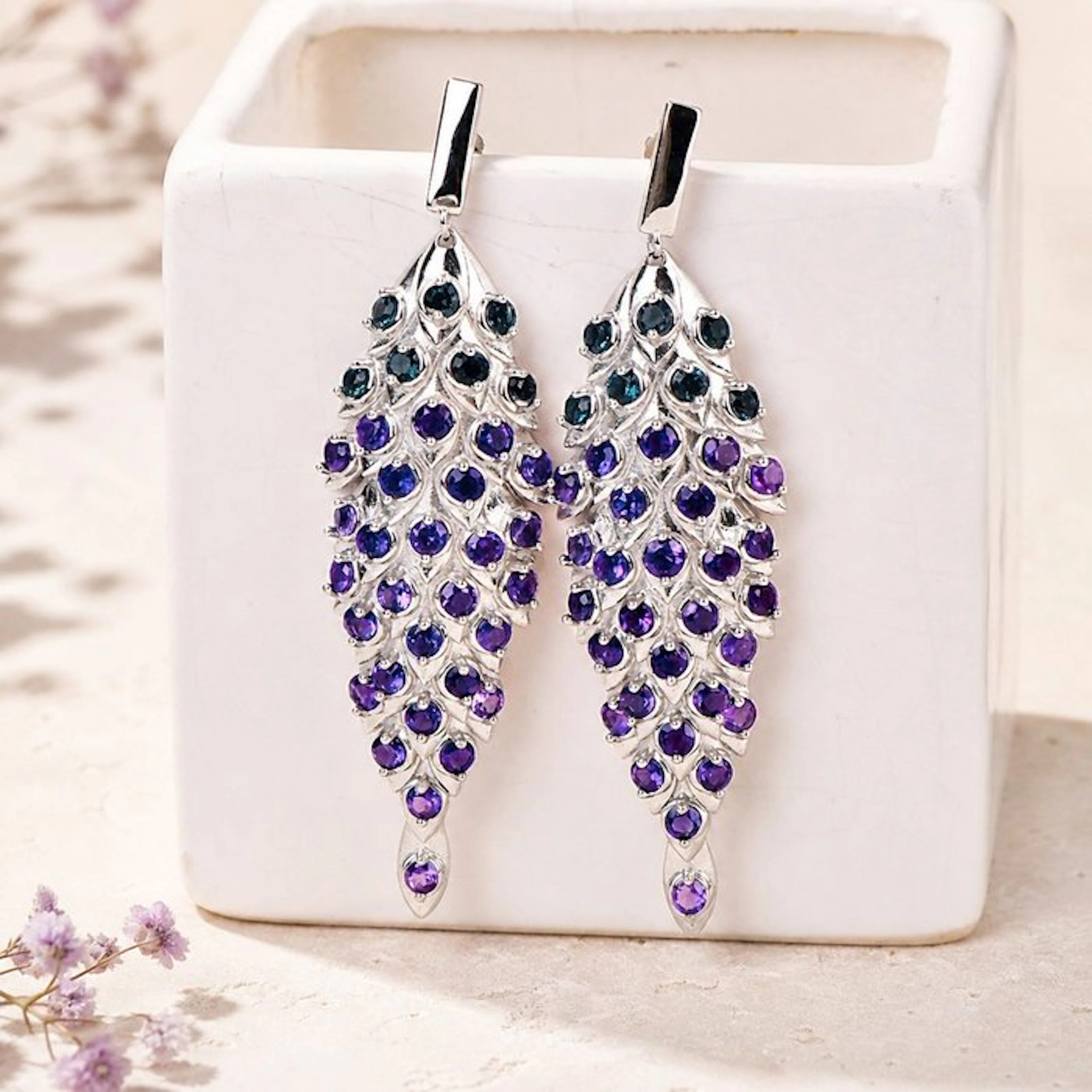 No reserve price - Earrings Silver - Mixed gemstones - Certified