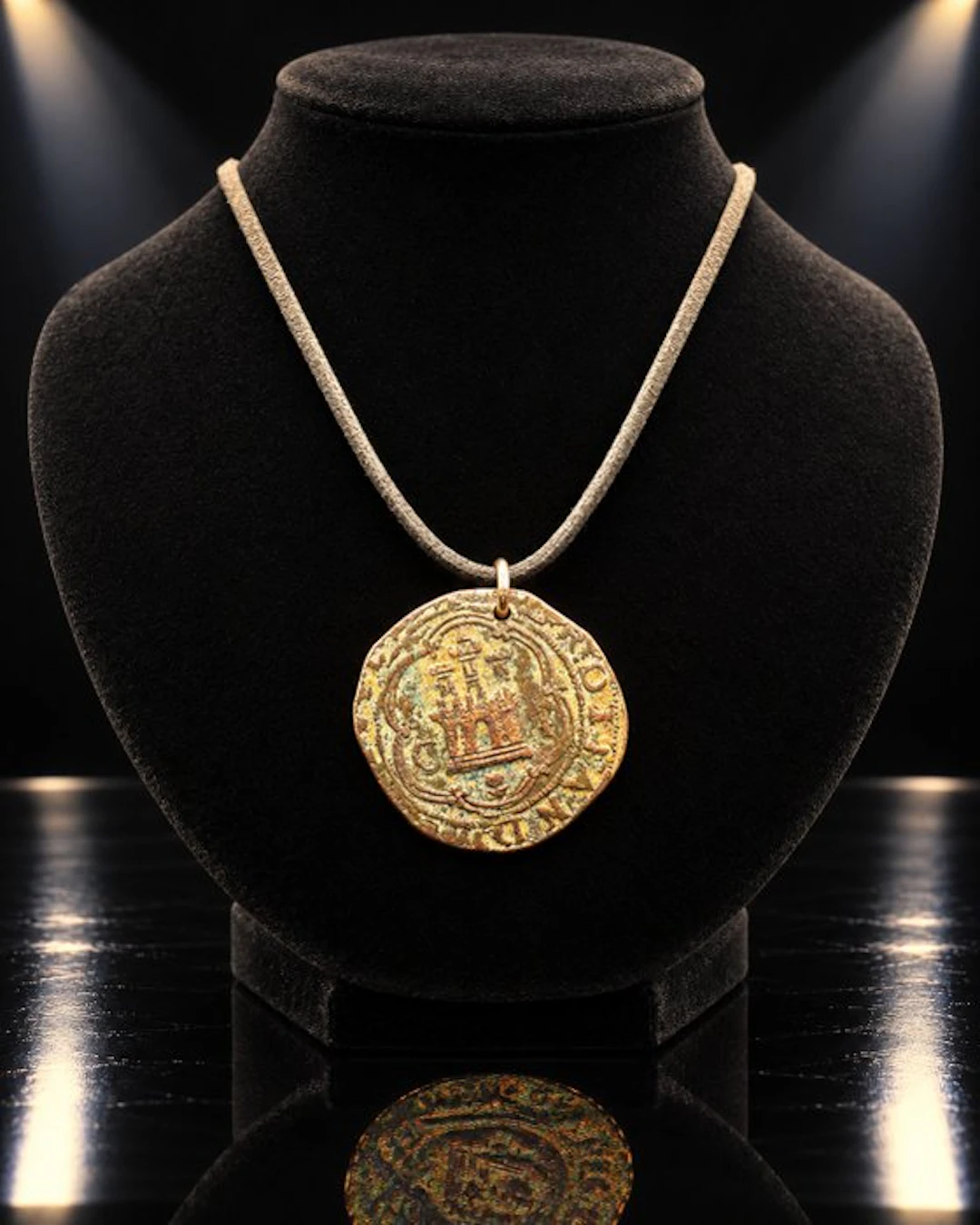 Renaissance Bronze Necklace with a four-maravedí coin...