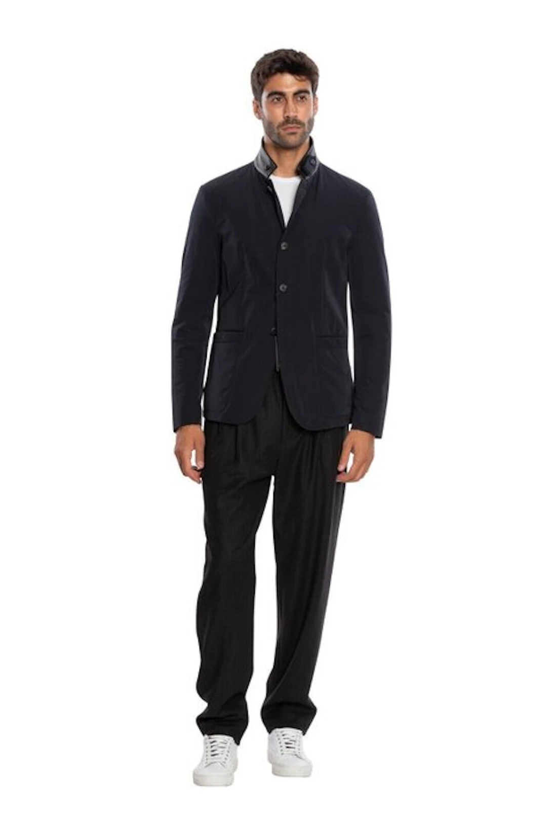 GIORGIO ARMANI Jacket Blouson Leather Details Dark Blue...