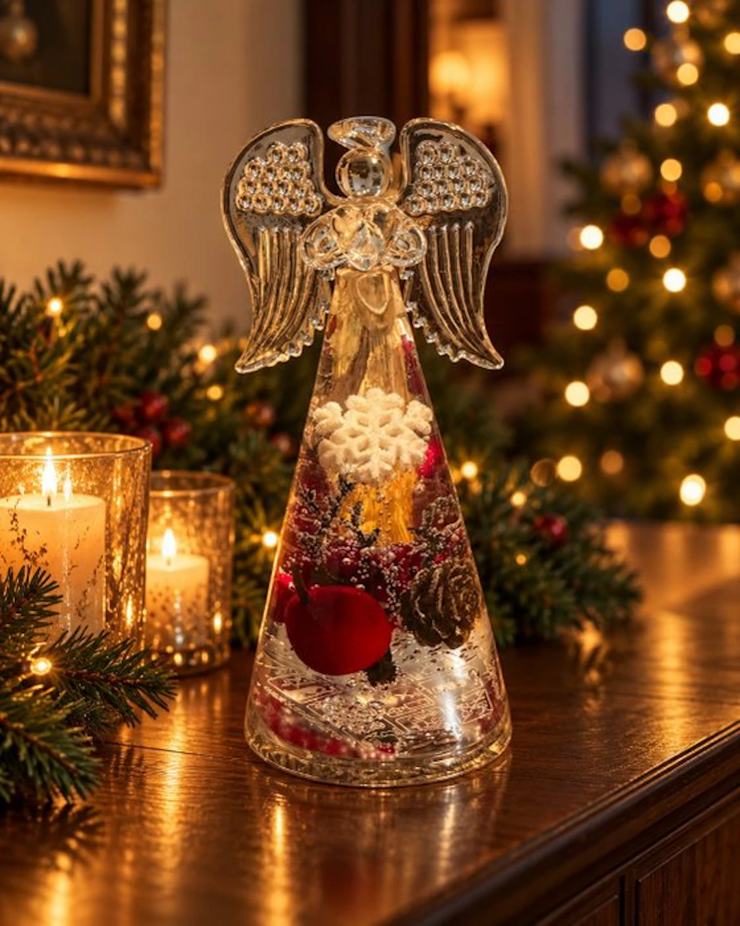 Statue, Handgemaakte kerstengel met trompet – Duits glasdesign - 15.5