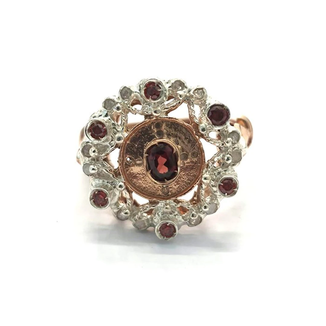 No reserve price - Ring - 9 kt. Rose gold, Silver Spinel - Diamond