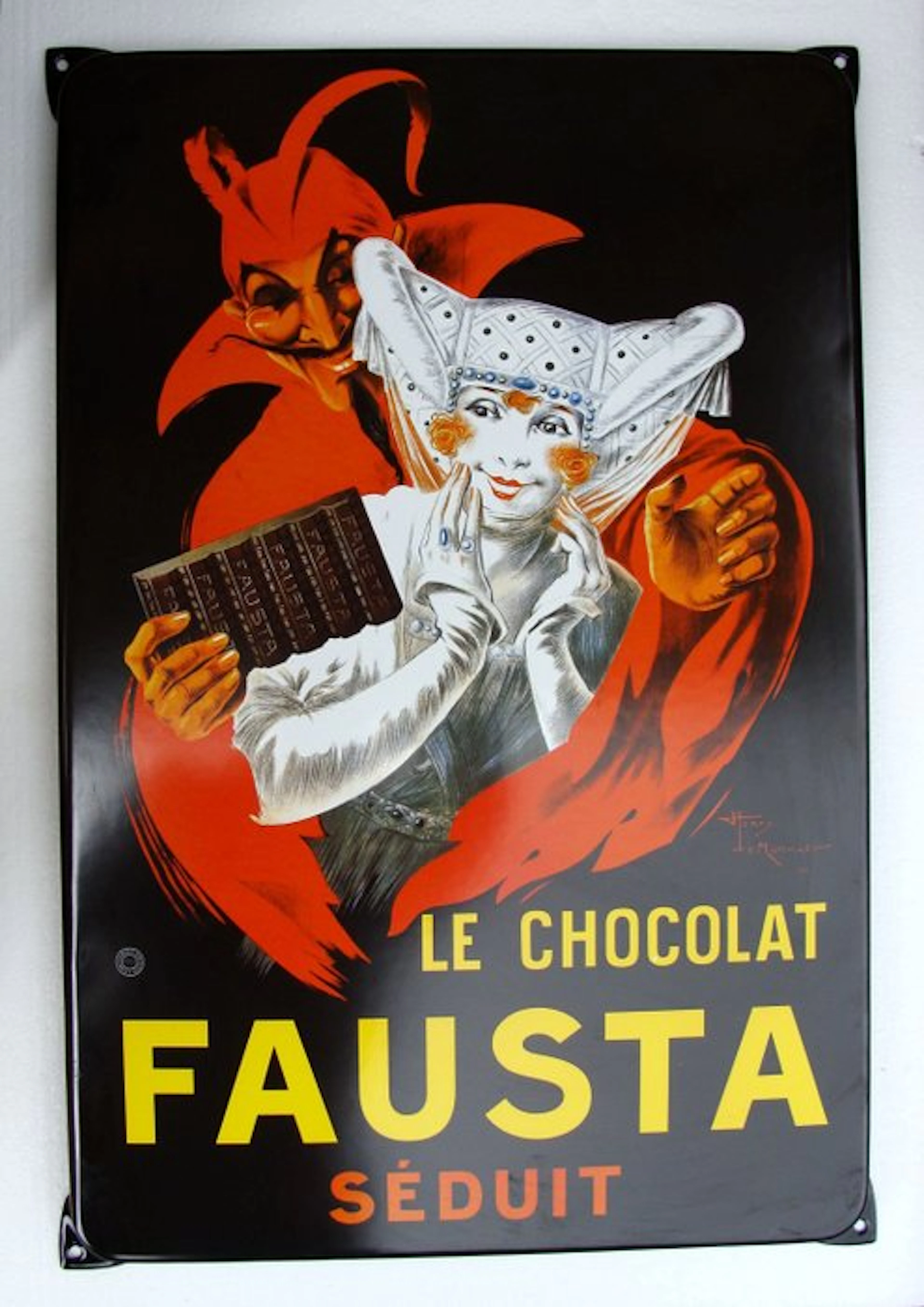 Le Chocolat Fausta Seduces — Enamel sign with a dreamlike...