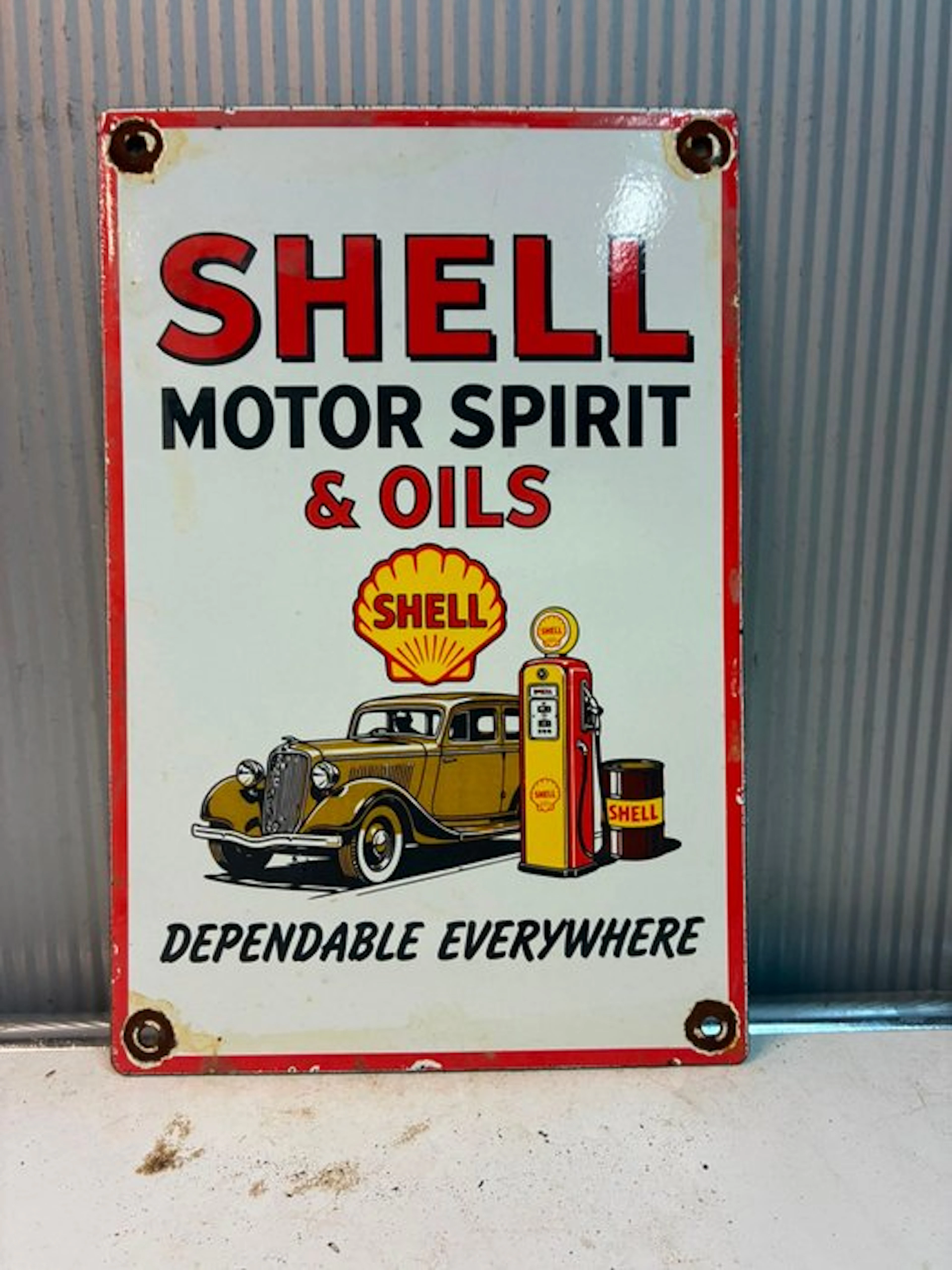 Shell Motor Spirit & Oils – Vintage emaille reclamebord –...