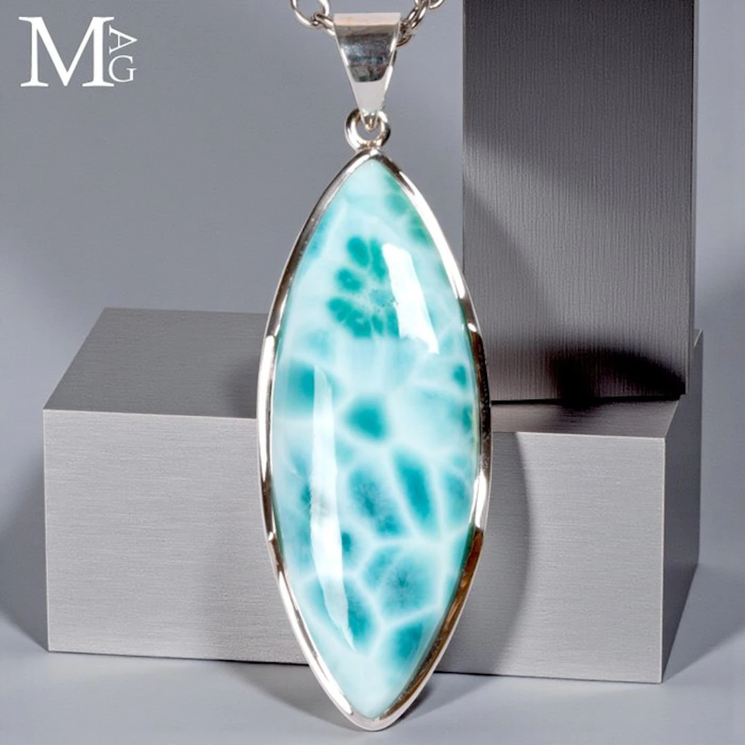 Rare Caribbean Larimar Sterling Silver Pendant...