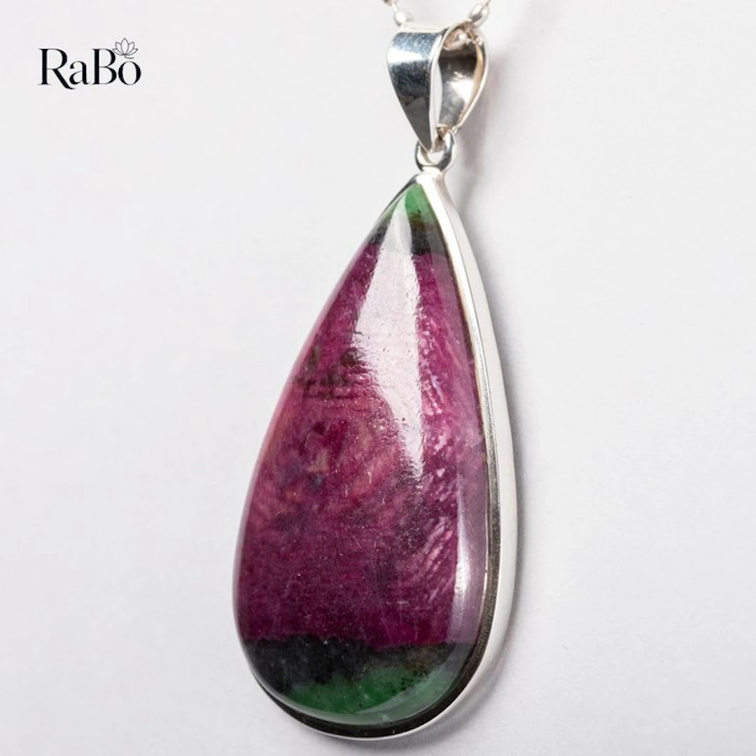 Natural Ruby Zoisite Pendant in 925 Sterling Silver –...