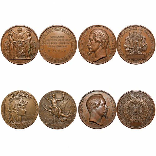 France. Lot de 4 grandes médailles anciennes en cuivre et bronze – Napoléon III