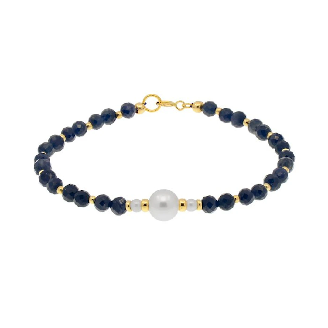 No reserve price - Bracelet - 18 kt. Yellow gold Pearl - Sapphire