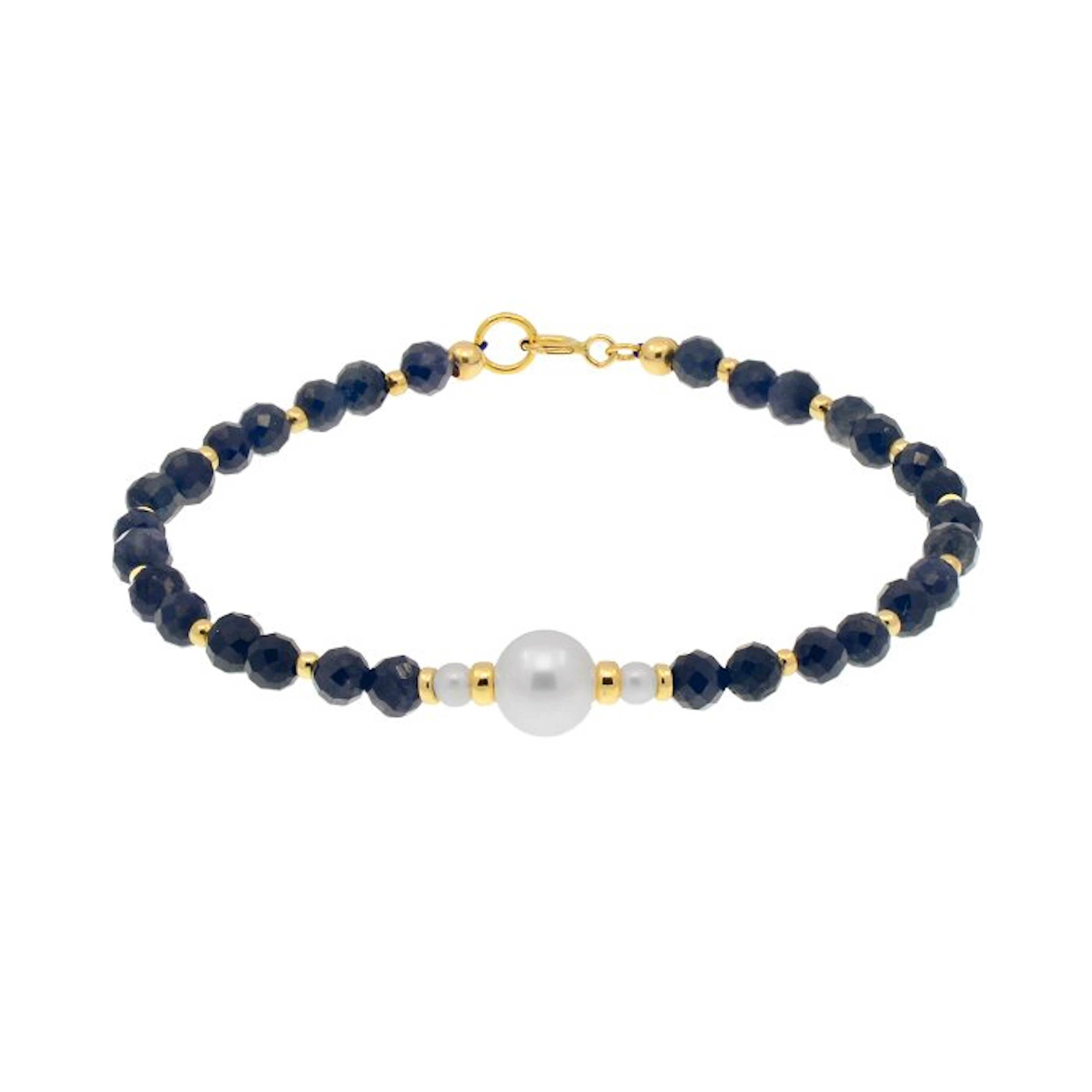 No reserve price - Bracelet - 18 kt. Yellow gold Pearl - Sapphire