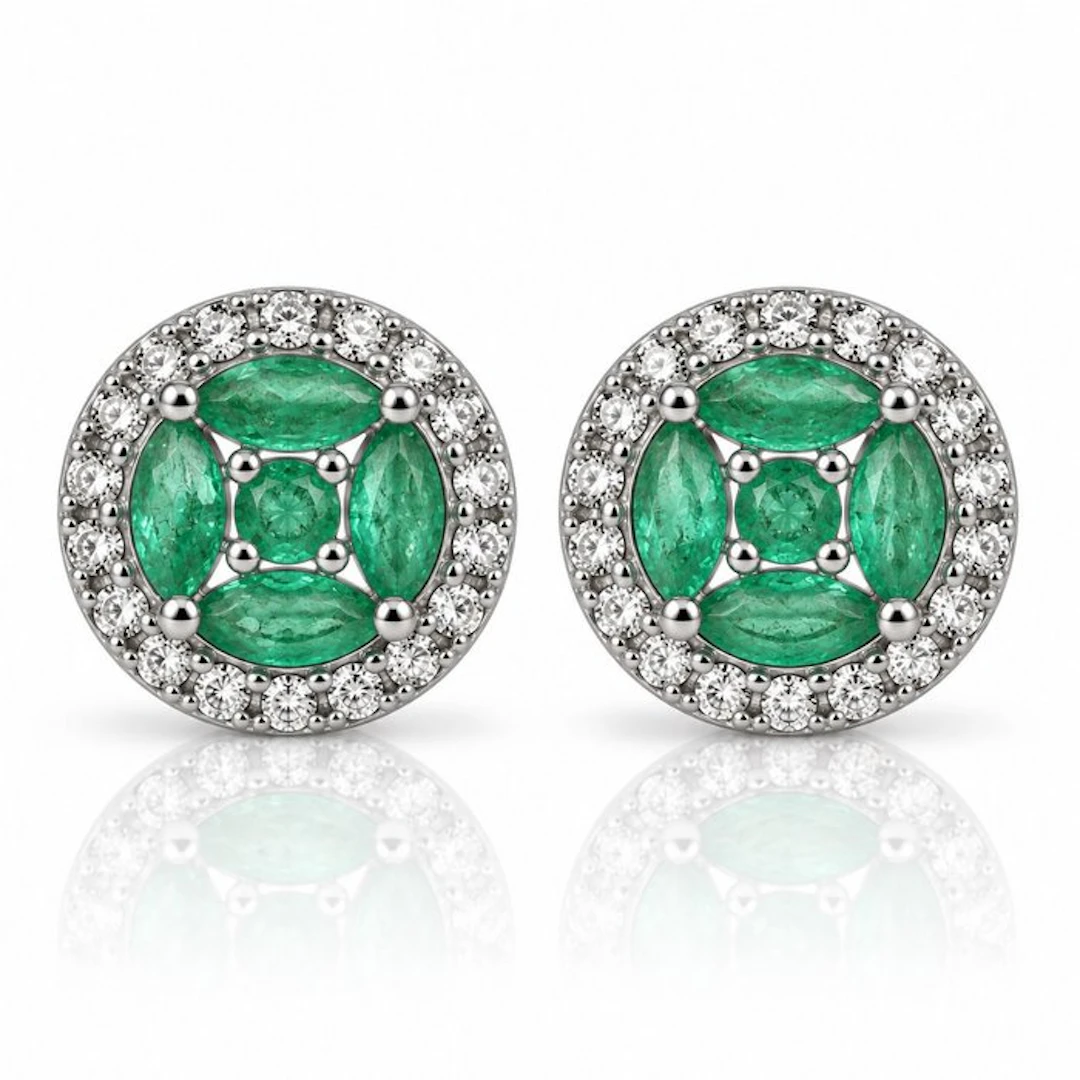 No reserve price - Earrings Gold-plated Emerald - Topaz - 18kt Gold Plated