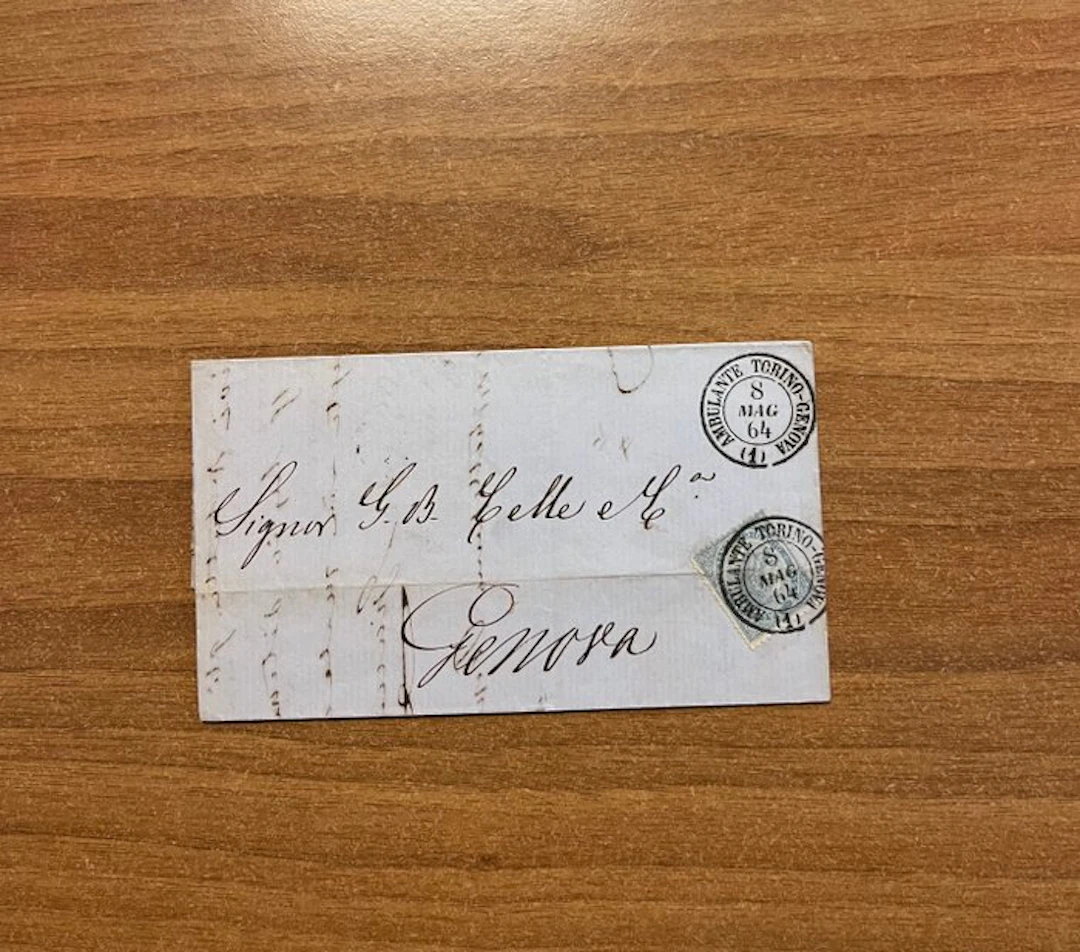 Italy Kingdom 1864 - Letter sent May 1964, itinerant vendor, Turin–Genoa
